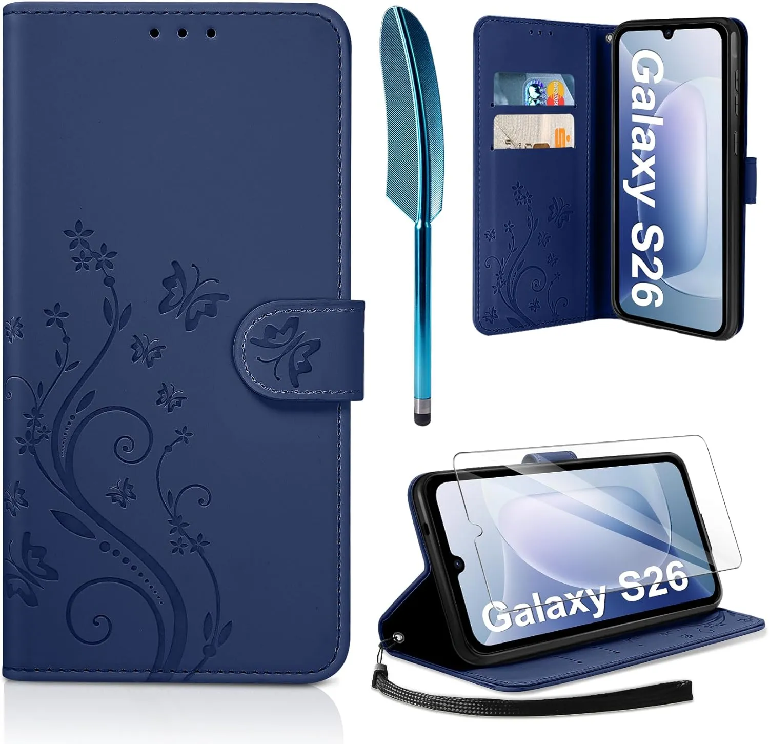 AROYI Lederhülle Kompatibel mit Samsung Galaxy S26 5G Hülle und Schutzfolie, Flip Wallet Handyhülle PU Leder Case Karte…