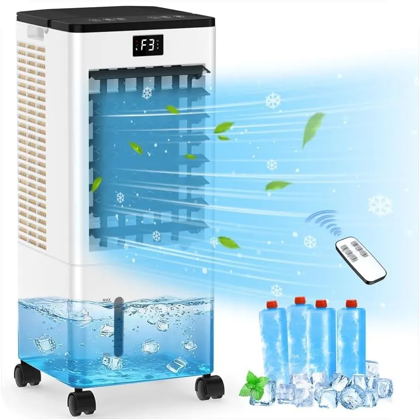 Klimaanlage Mobil Ohne Abluftschlauch, Verdunstungskühler Großer Wassertank 60W, Leiser Turmventilator Schlafmodus, 4 M…