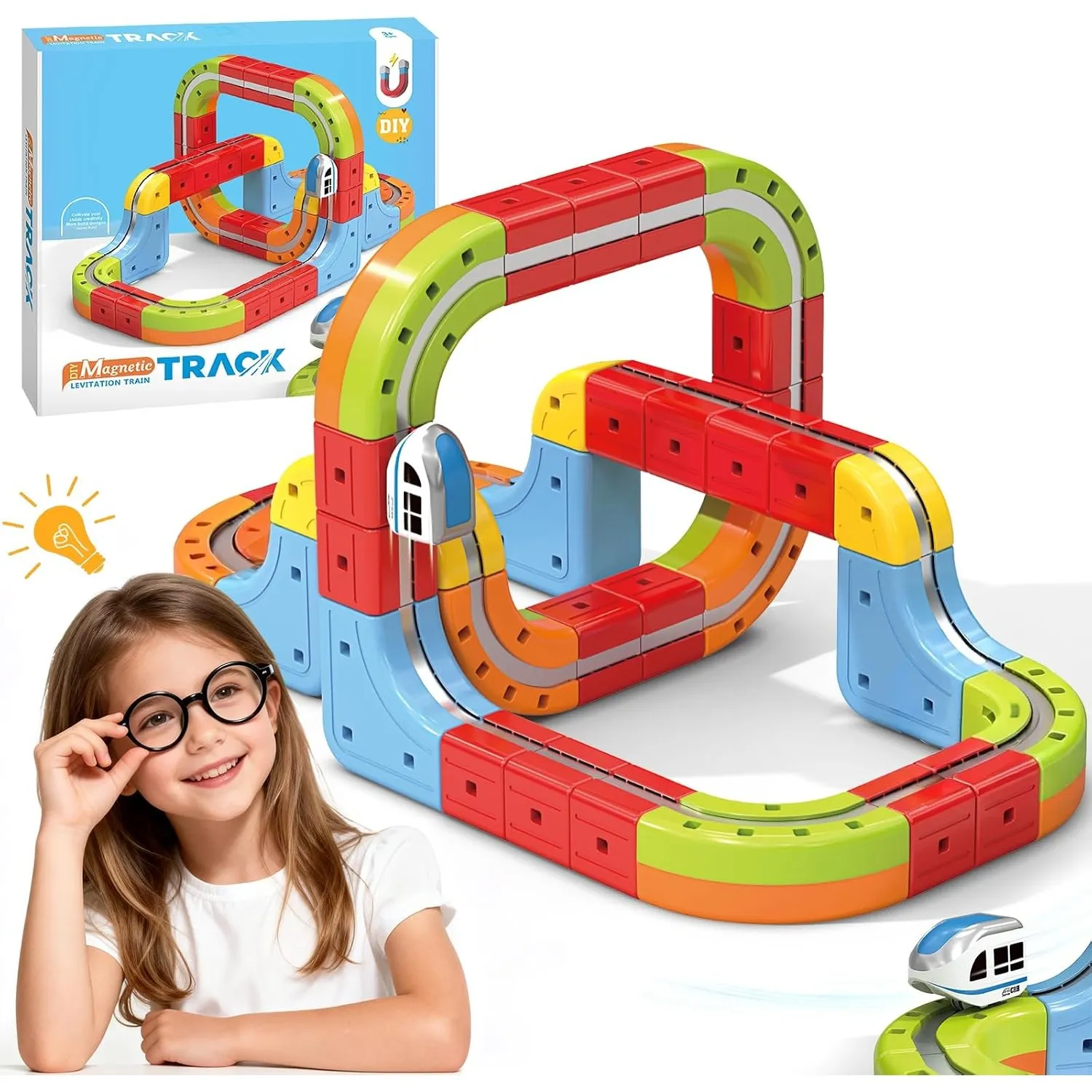 YESHIN Clickrail Electric Train Set, DIY Eisenbahn Elektrisch Cube Track