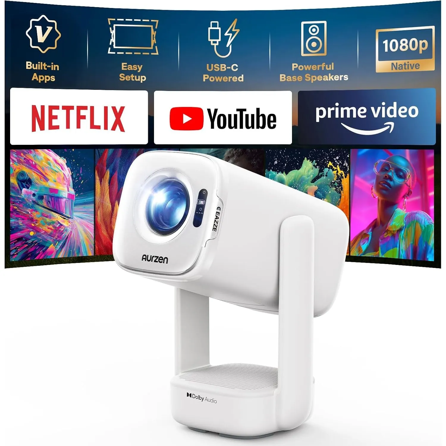 Aurzen D1 air Smart Beamer mit Netflix, USB-C-Aufladung, Native 1080P