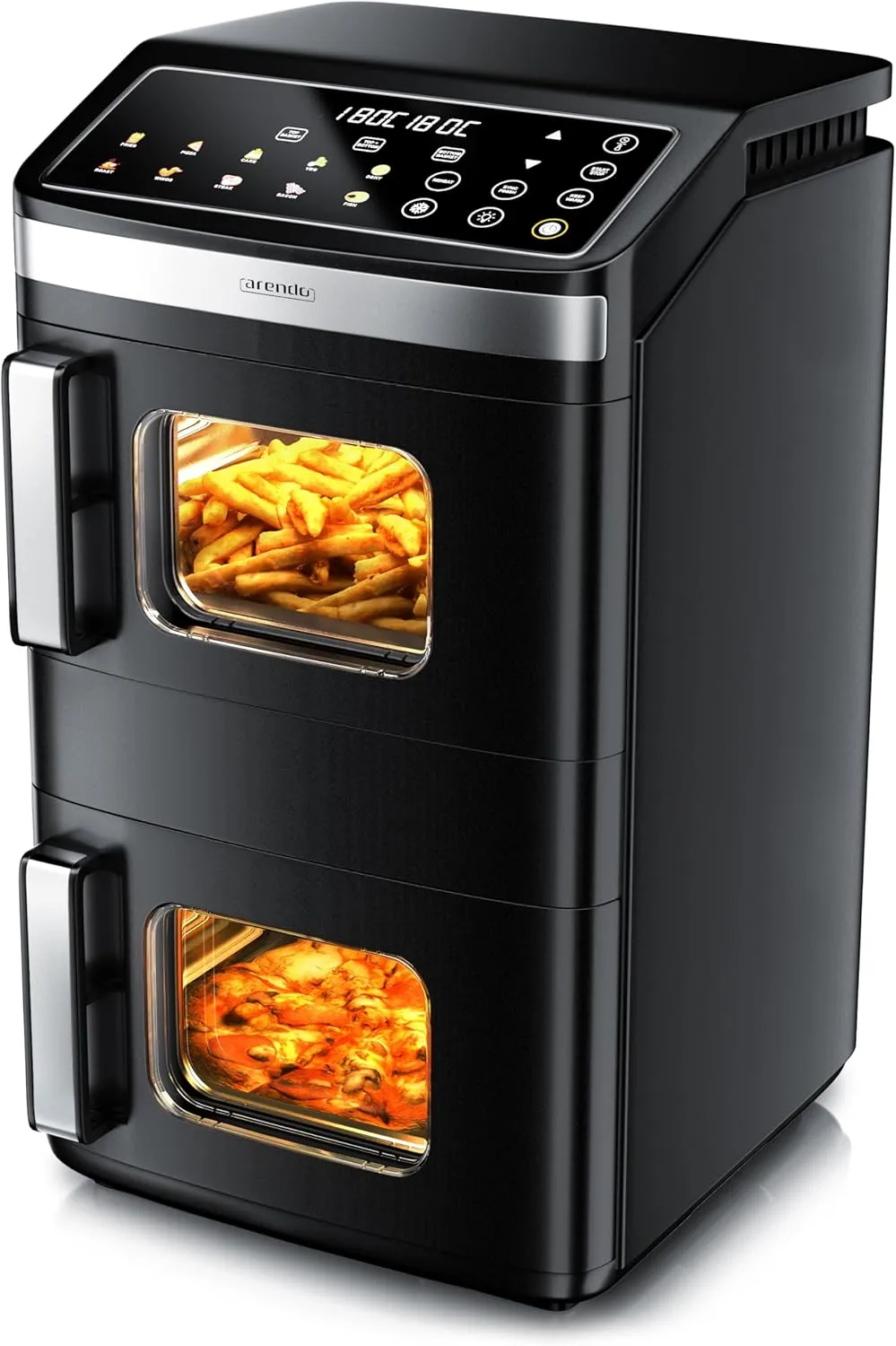 Arendo - Hot Air Fryer 2 Chambers - XXL Dual Zone - 17 Litres - 2800 W - 2 Zones - Touch Control Panel - with Viewing W…