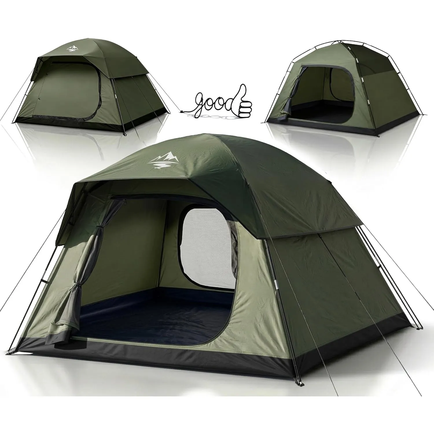Purebox Zelt Campingzelt 4 Personen – Stabiles Stangenzelt in Armygrün, Wasserdicht & windstabil, Doppelschicht Outdoor…