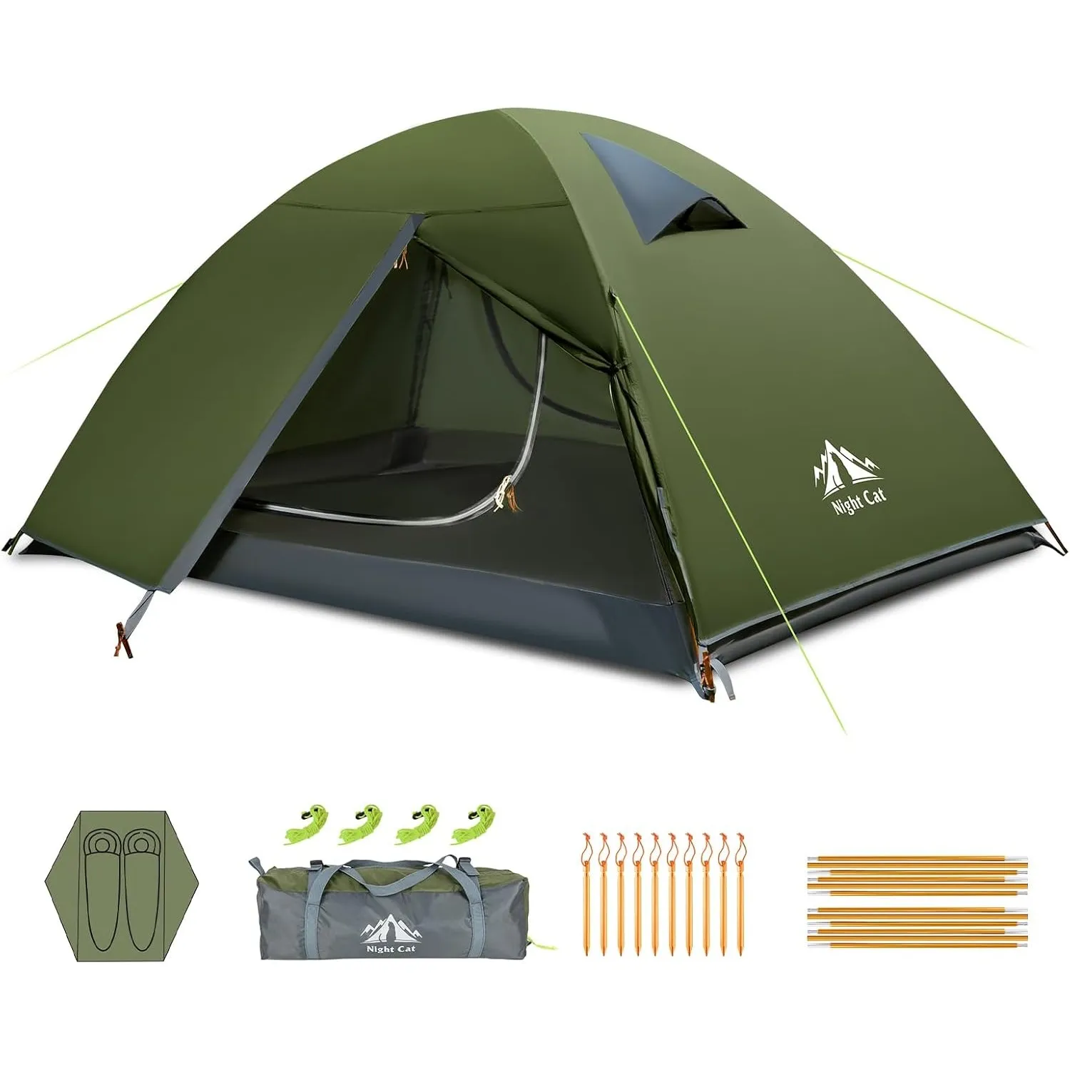 Night Cat Camping 2 Personen Zelt: Wasserdicht Leichtes 3 Jahreszeiten 2 Mann Einfach Aufzubauen mit Vorzelt und Kleine…