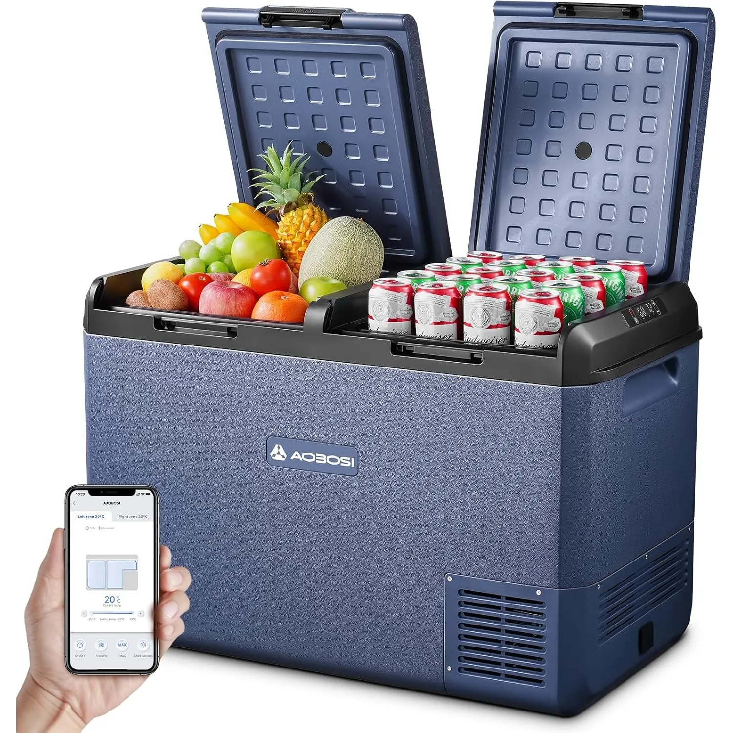 AAOBOSI Kompressor Kühlbox 95L, IPX4 Wasserdicht, kühlbox 12V 230V,Kühlbox Kompressor Dual Zone mit APP Steuerung, -20°…
