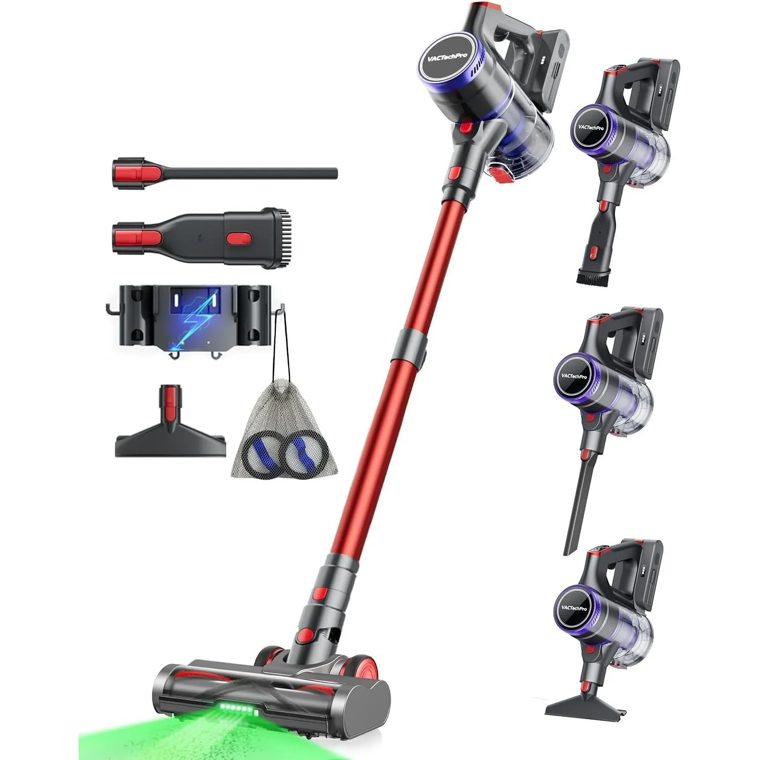 VACTechPro 55KPa/600W Akku Staubsauger Kabellos, 70Min Akkustaubsauger | Akku Staubsauger mit 1,6-Liter-Staubbehälter, …