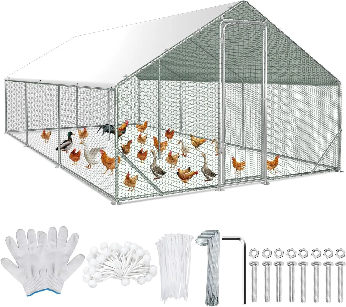 3x6x2m Hühnerstall Freilaufgehege Hühnergehege Verzinkter Stahl Hühnerhaus mit Tür & Riegel Geflügelstall für Hühner Ka…