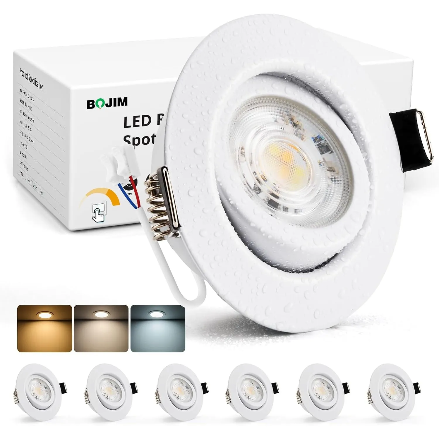 BOJIM LED Einbaustrahler 230V Dimmbar Weiß, Spots 68mm Lochmaß