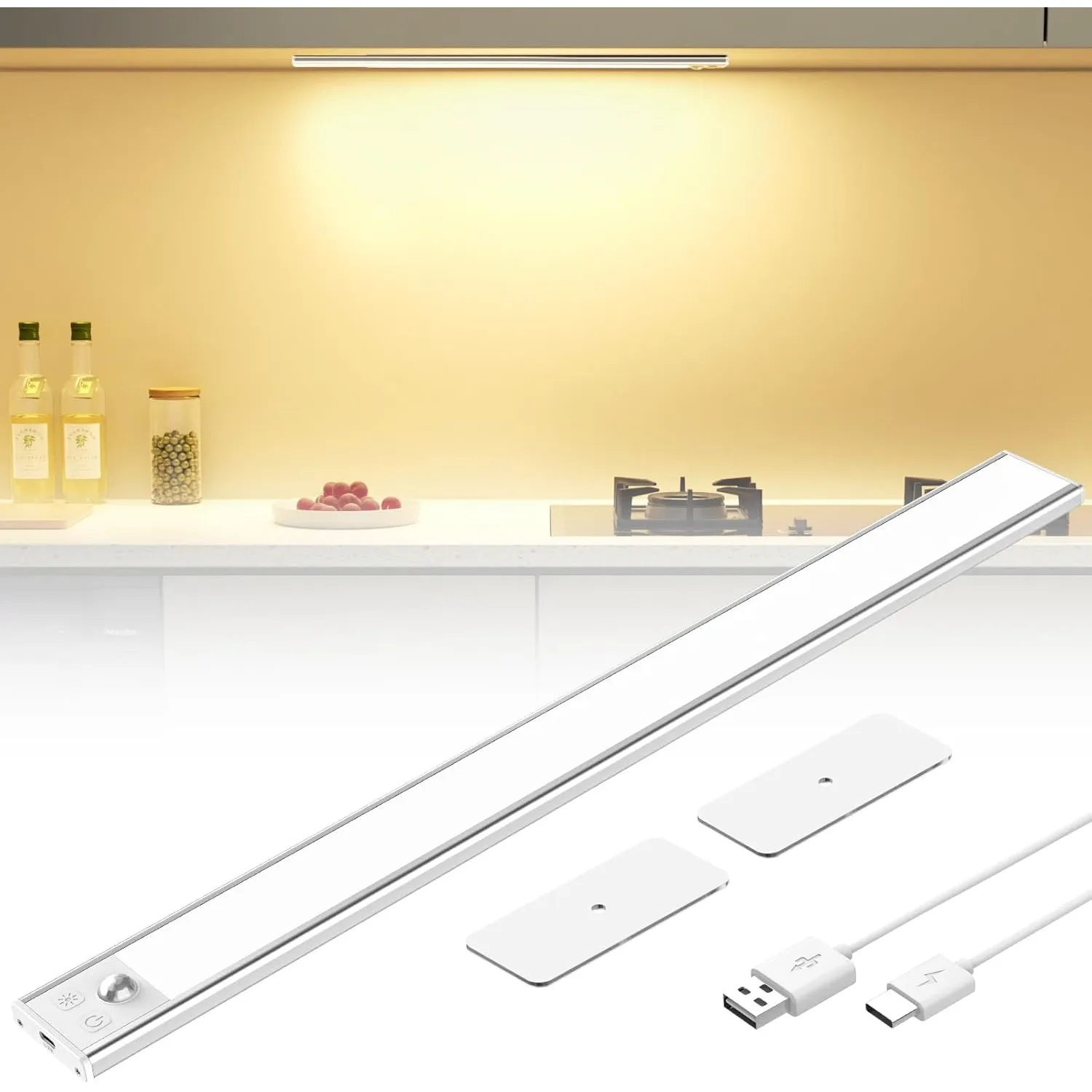 OUILA Schrankbeleuchtung LED mit Bewegungsmelder 41CM Unterbauleuchte Küche LED USB-C wiederaufladbar LED-Licht Dimmbar…