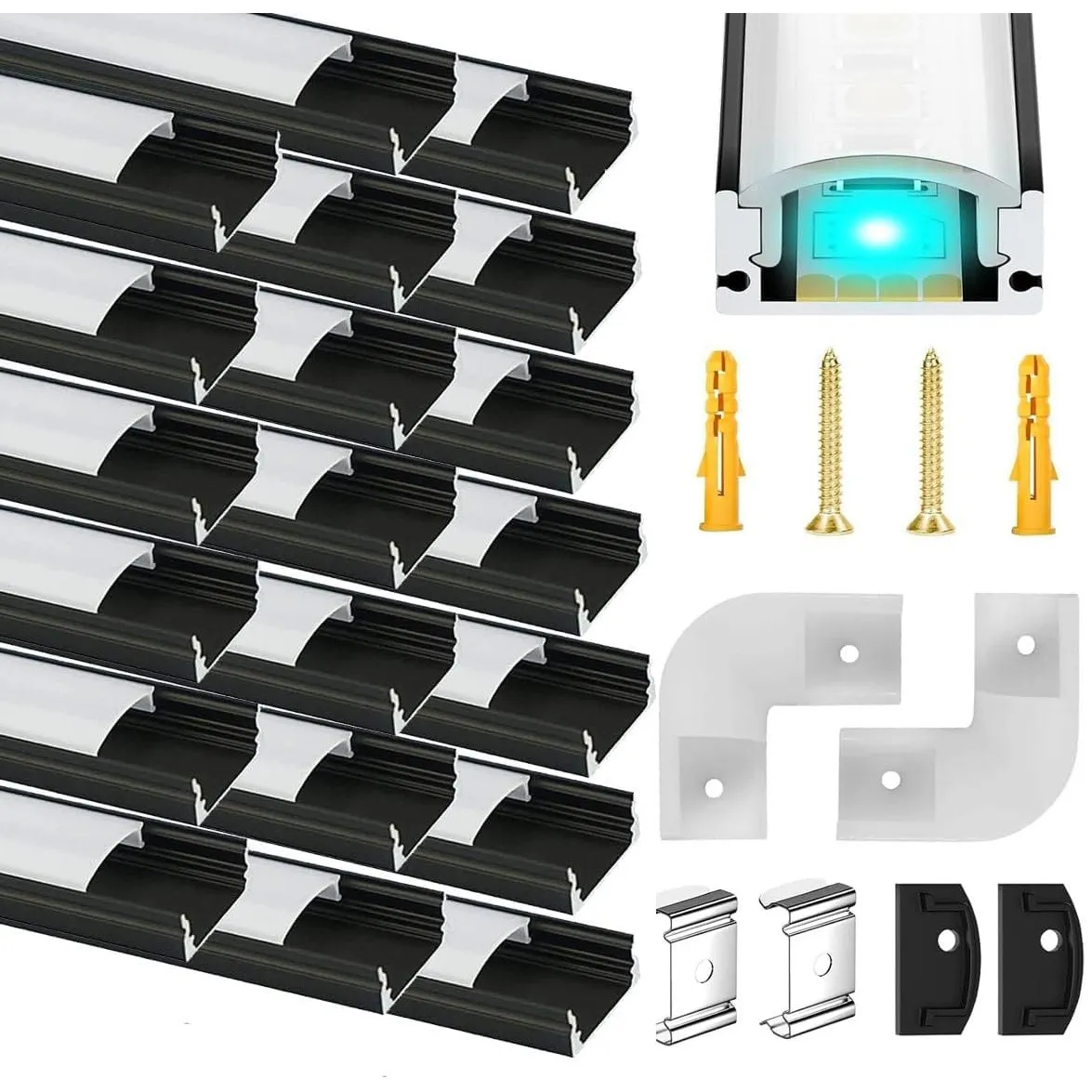 Chesbung 20 X 1m Schwarz LED Aluminium Kanal für Led Streifen/Stripes, U Form Kanal Eckprofil Alu Profile, Leiste Alupr…