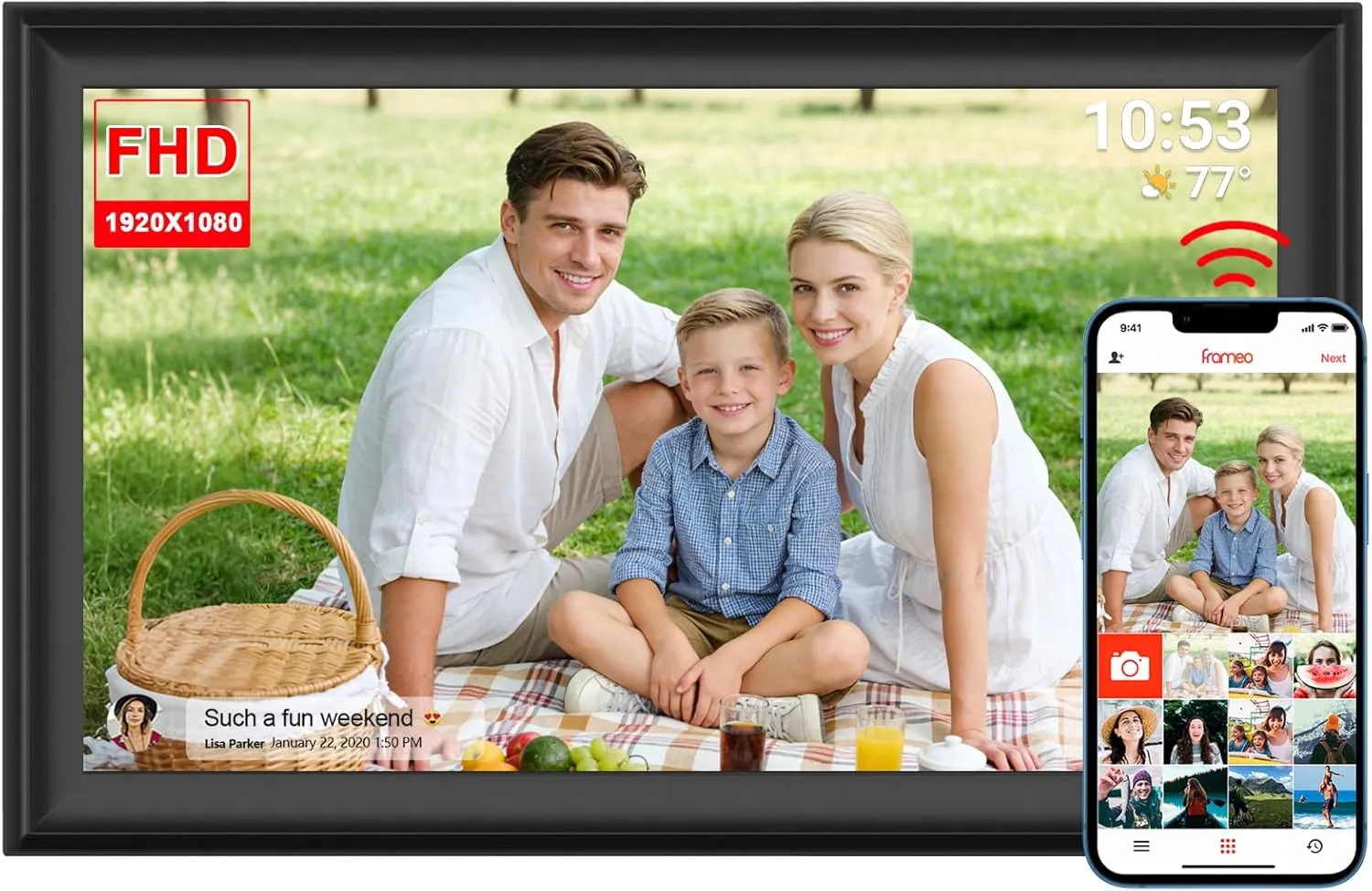FRAMEO 15,6-Zoll WiFi Digitaler Bilderrahmen 1920x1080 FHD Groß 32GB Smart Digitaler Fotorahmen IPS Touchscreen Auto-Ro…