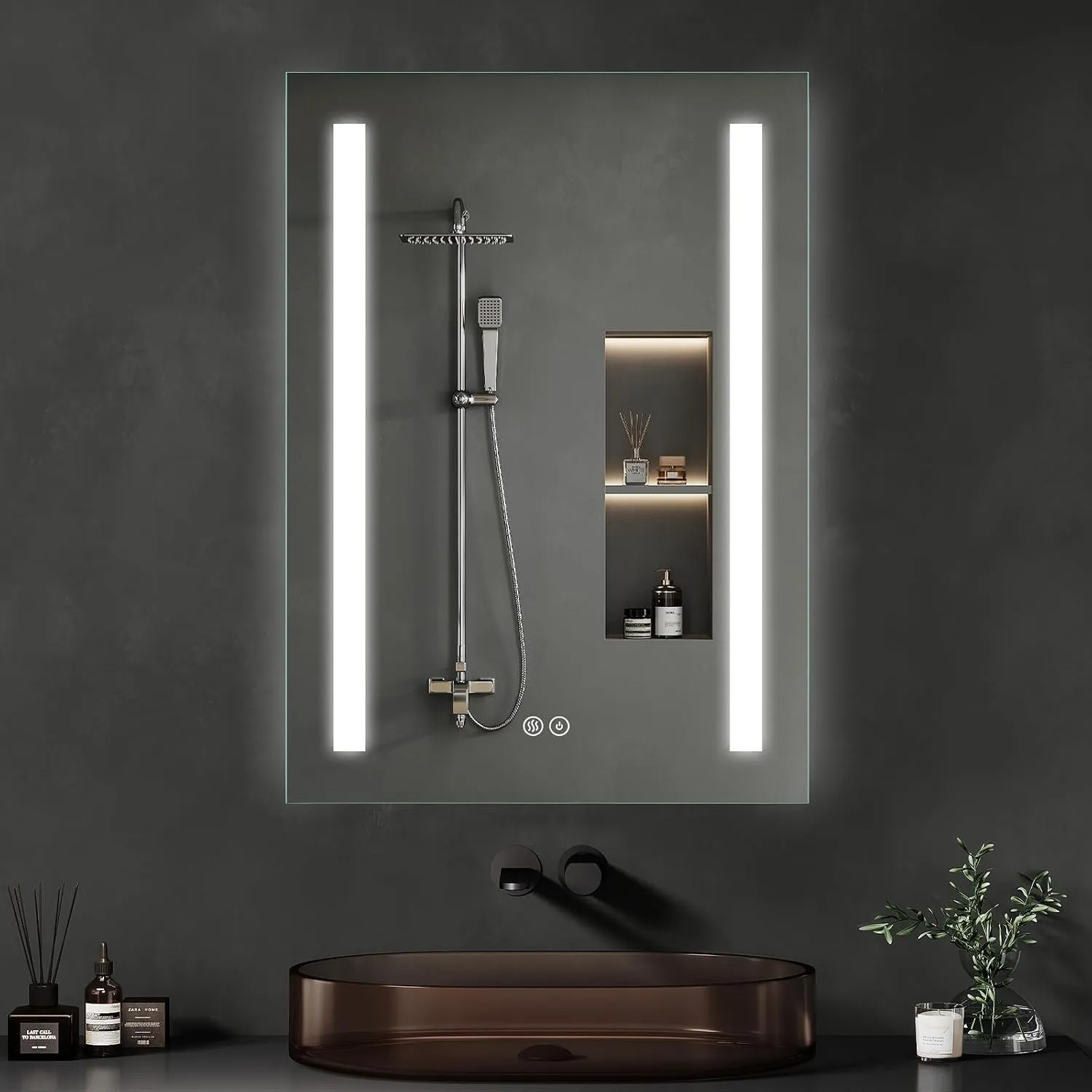 Badspiegel mit Beleuchtung 60x80cm : LED-Badezimmerspiegel Badezimmer-Spiegel mit Beschlagfrei, Touch-Schalter, Dimmbar…