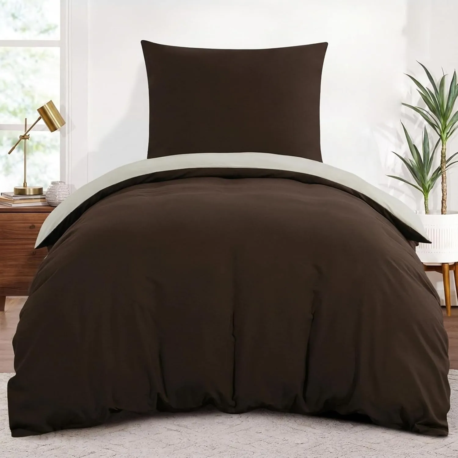 Aisbo Bettwäsche 155x220 2teilig Braun Beige - Bettwäsche Sets 1 Bettbezug 155x220 cm + 1 Kissenbezug 80x80 cm, ÖKO-TEX…