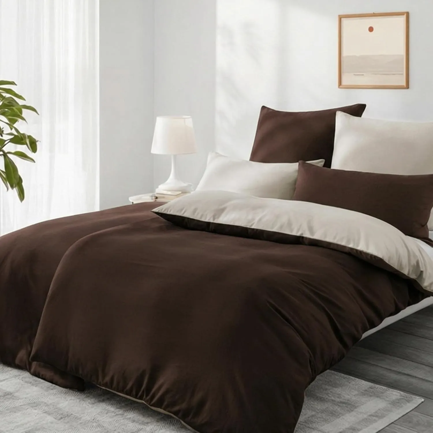 Aisbo Bettwäsche 135x200 4teilig Braun Beige - Bettwäsche Sets 2 Bettbezüge 135x200 cm + 2 Kissenbezüge 80x80 cm, ÖKO-T…