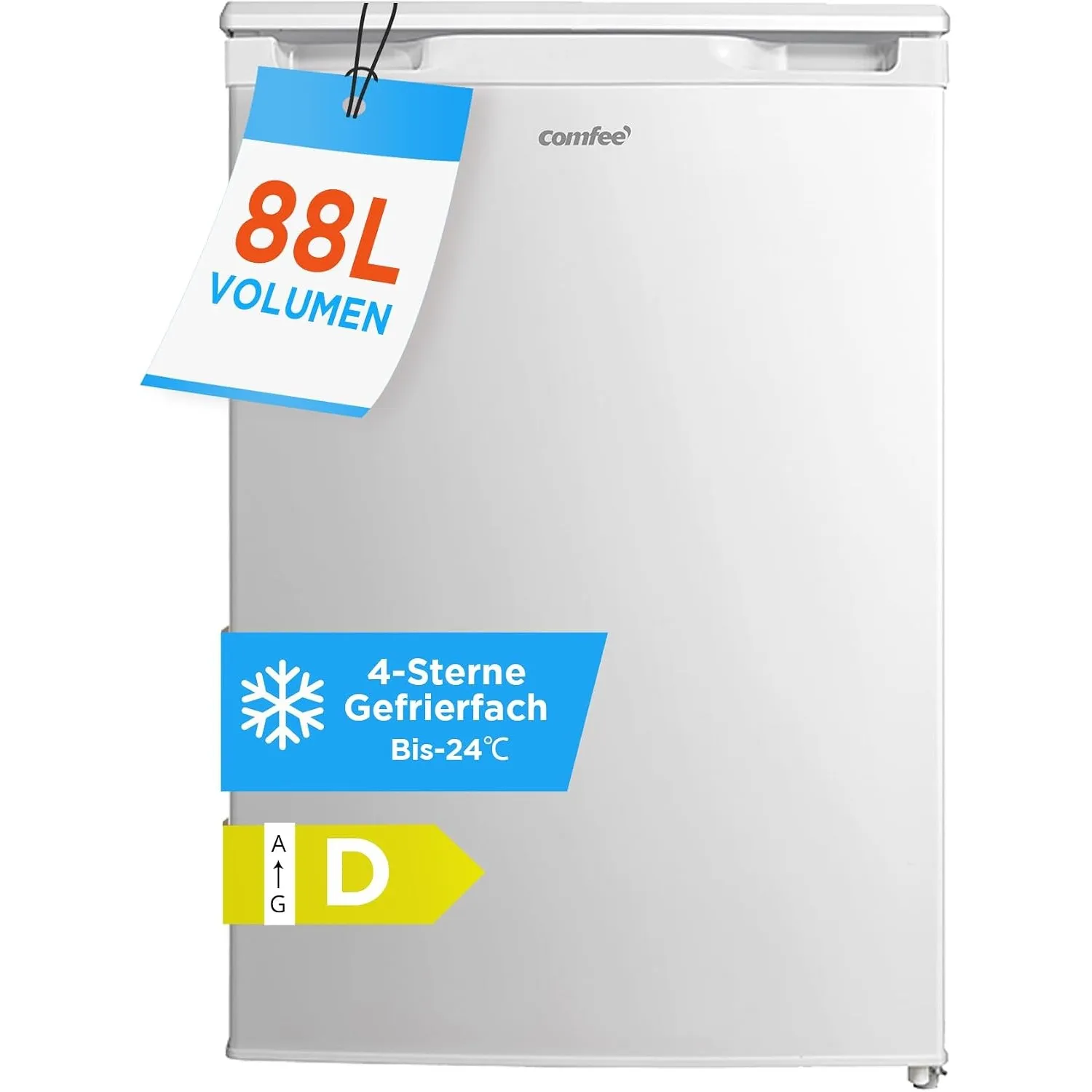 Comfee 88L Gefrierschrank, Kompakter Tiefkühlschrank, Freistehend | 4-Sterne (-24°C), Leiser Inverter (39dB), 3 Fächer …