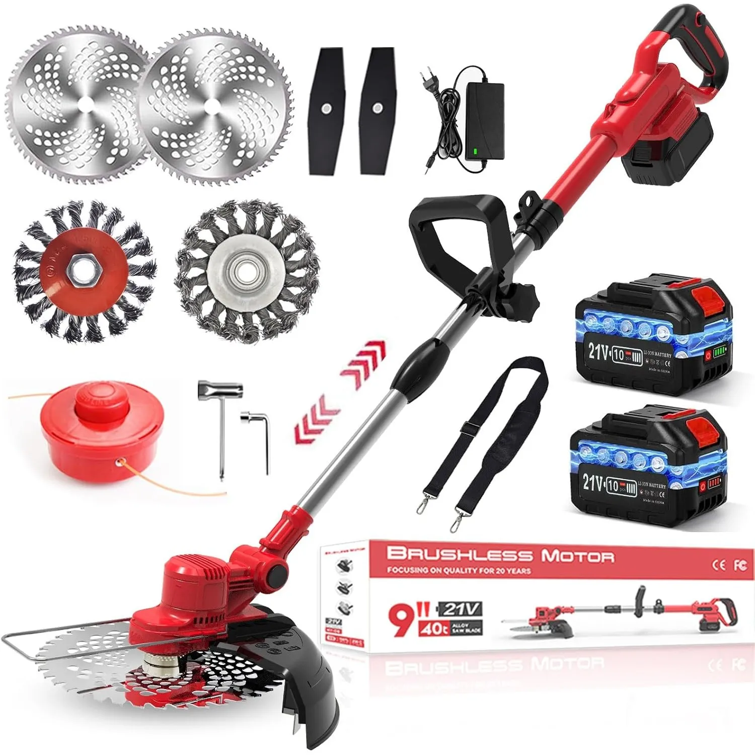 Rasentrimmer mit akku für Makita-Akkus, 21V-4.0Ah mit 2 Akkus und Ladegerät, Freischneider Akku 20000U/min, 4-in-1 Akku…