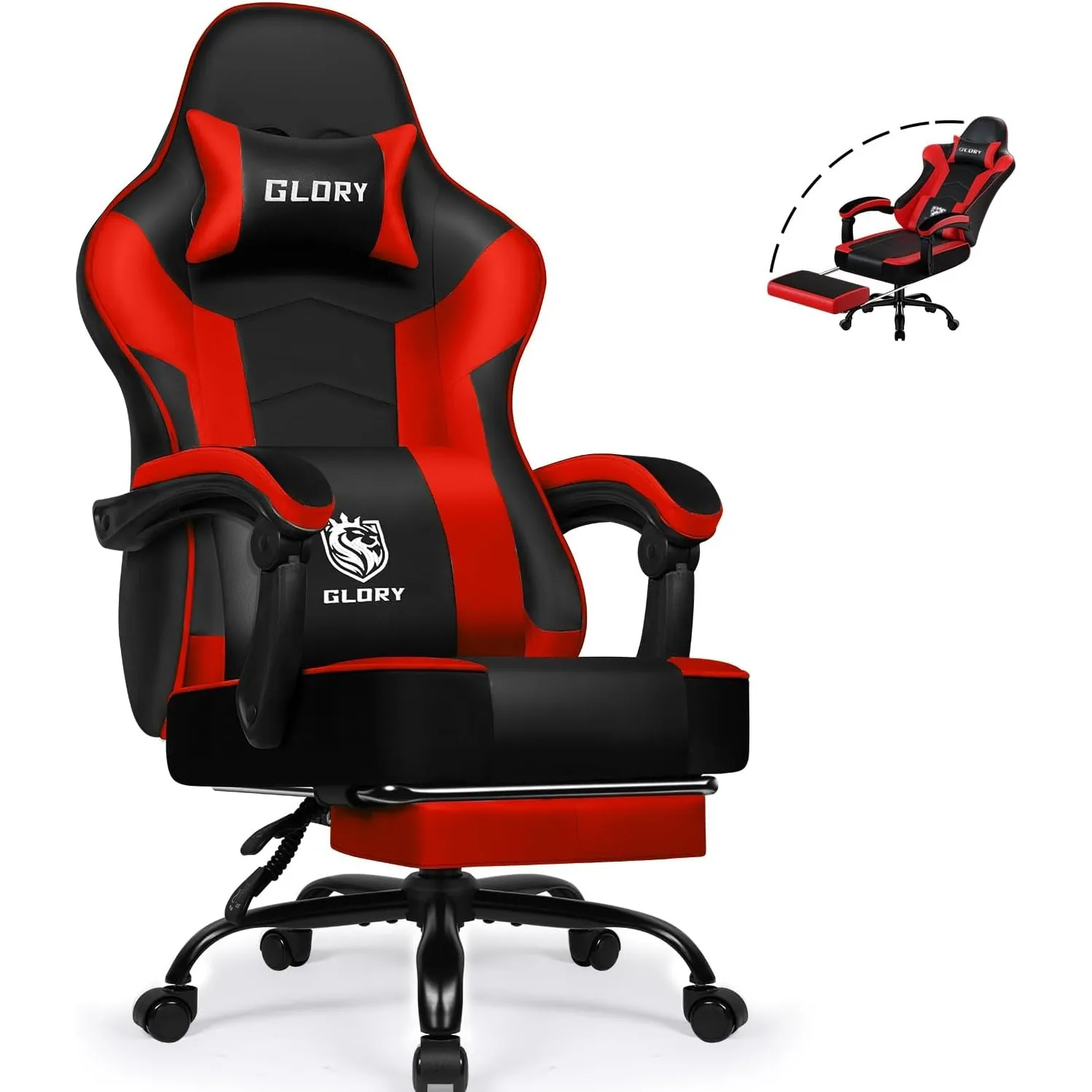 Gaming Stuhl Ergonomischer mit Fußstütze, Gaming Chair Bürostuhl 150 kg Belastbarkeit, Gamer Stuhl aus Kunstleder, Höhe…