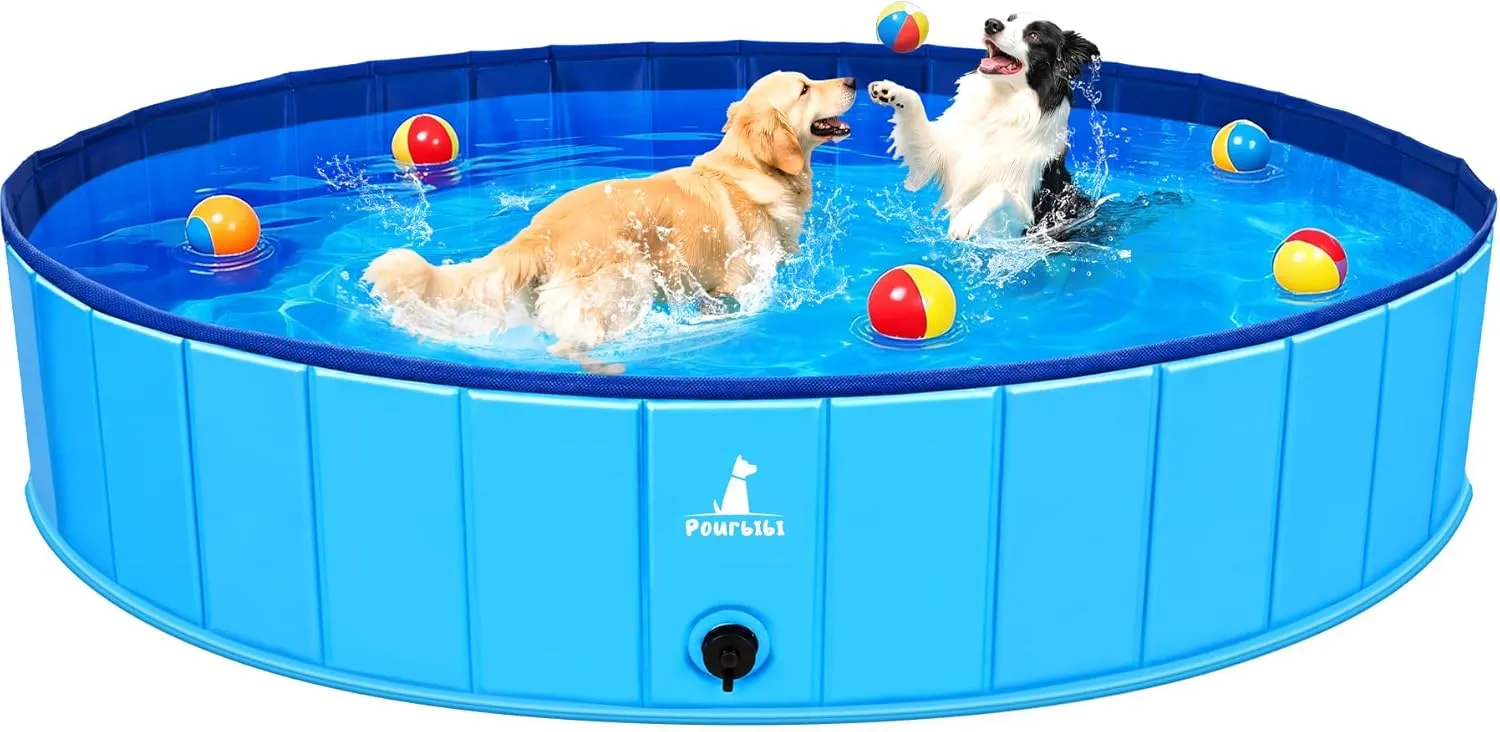 Pourbibi Dog Pool for Large Dogs, Foldable Swimming Pool, Paddling Pool, Dog Pool, Portable PVC Dog Bath, Dog Swimming …