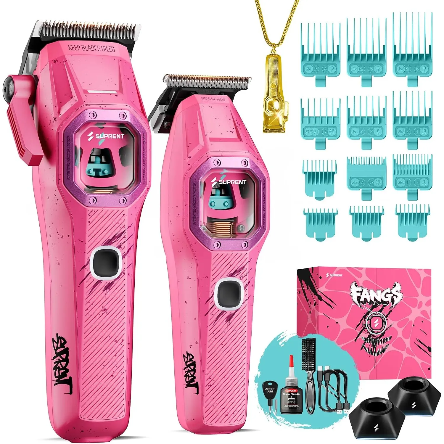 SUPRENT Fangs Professionelle Haarschneidemaschine – Hochleistungs-Haarschneider mit 13.000 U/min Vector-Motor, professi…