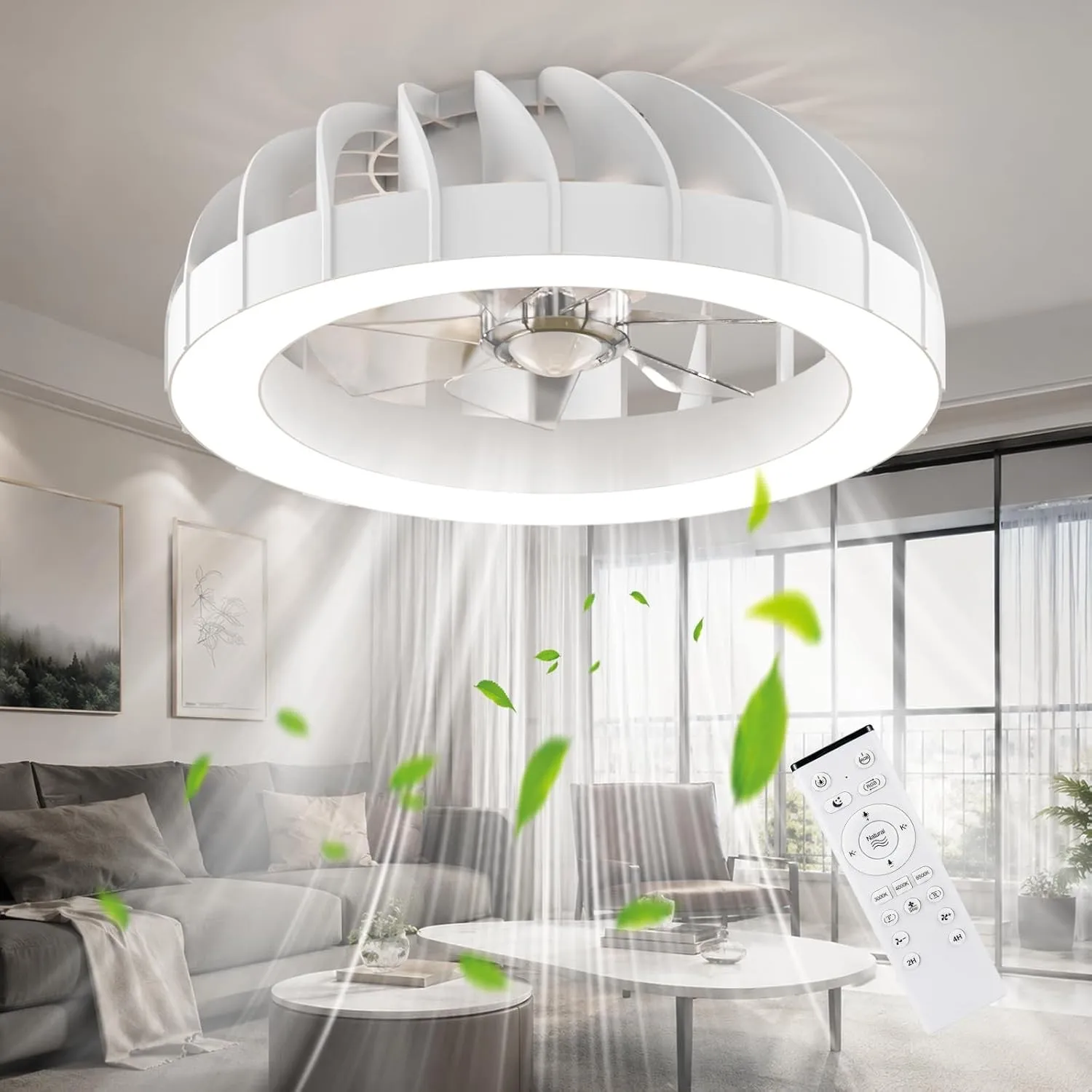 Ateroll Deckenventilator mit Beleuchtung, Ø46CM RGB Deckenventilator mit Licht und Fernbedienung, 6 Windstufen 3000K-65…
