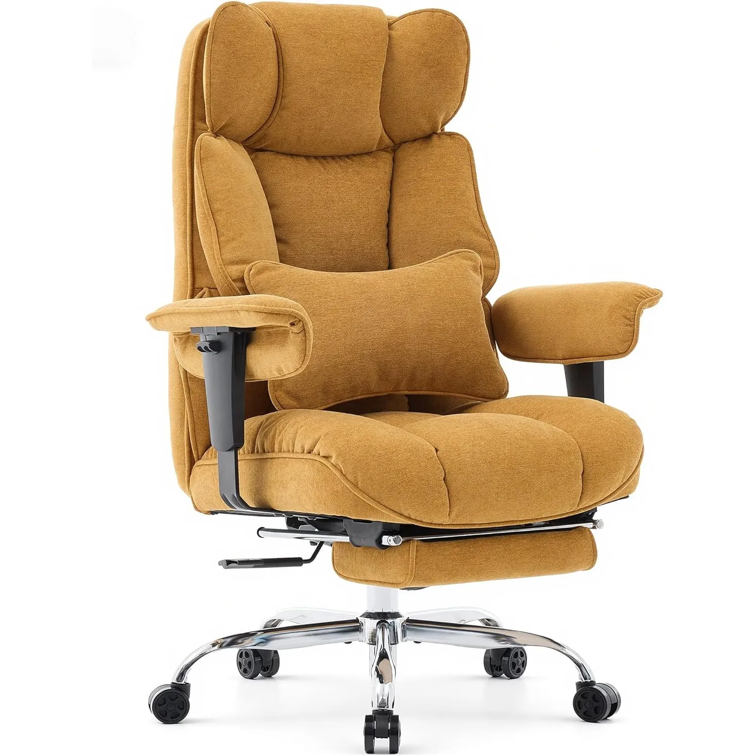 Efomao Bürostuhl, Stoffstuhl Ergonomisch mit Fußstütze, Komfortabler Polsterstuhl bis 200kg mit Lendenkissen & Nackenki…