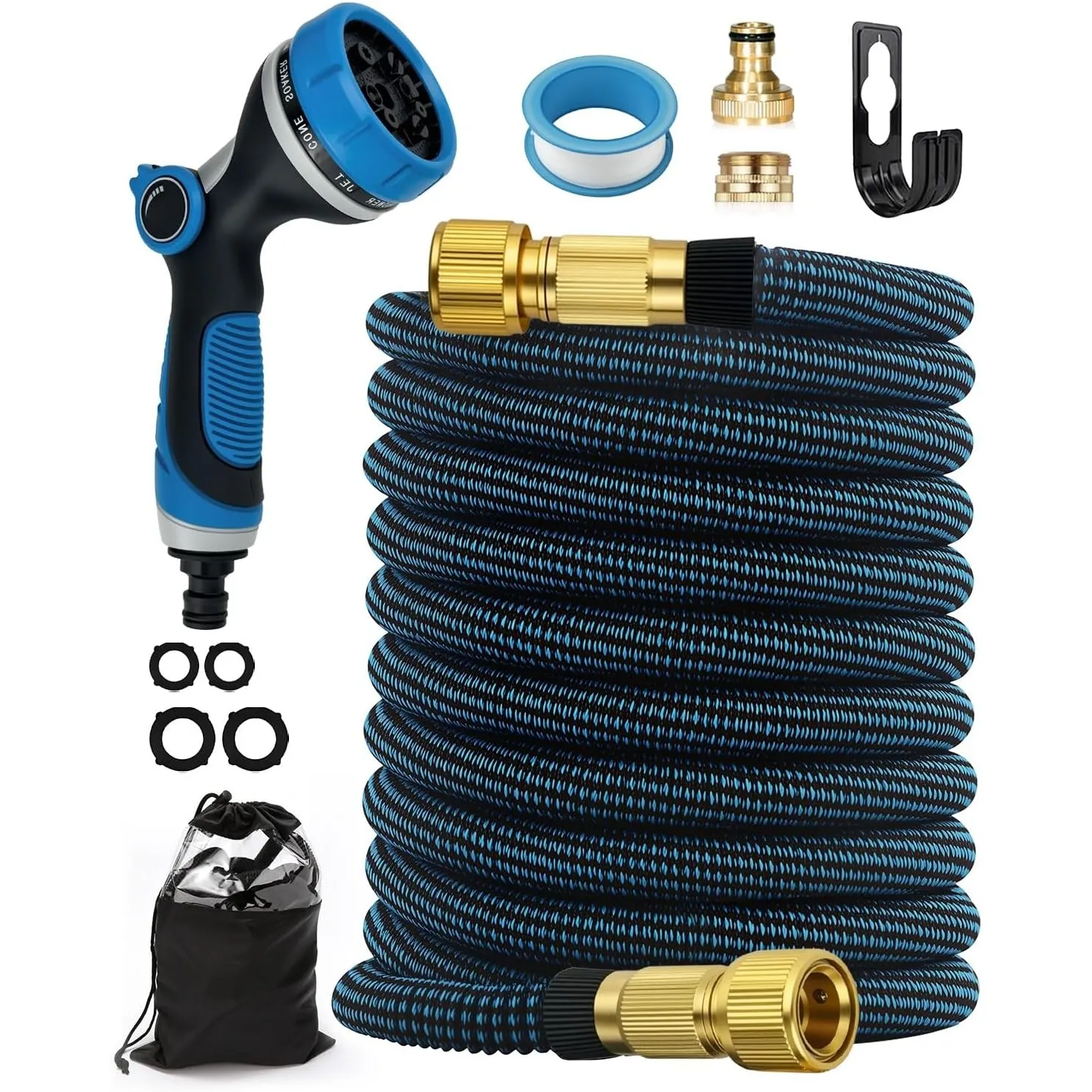 Flexibler Gartenschlauch 45M/150FT, Wasserschlauch 3/4 zoll und 1/2 zoll mit 10-Funktions-Düse, dehnbarer Wasserschlauc…