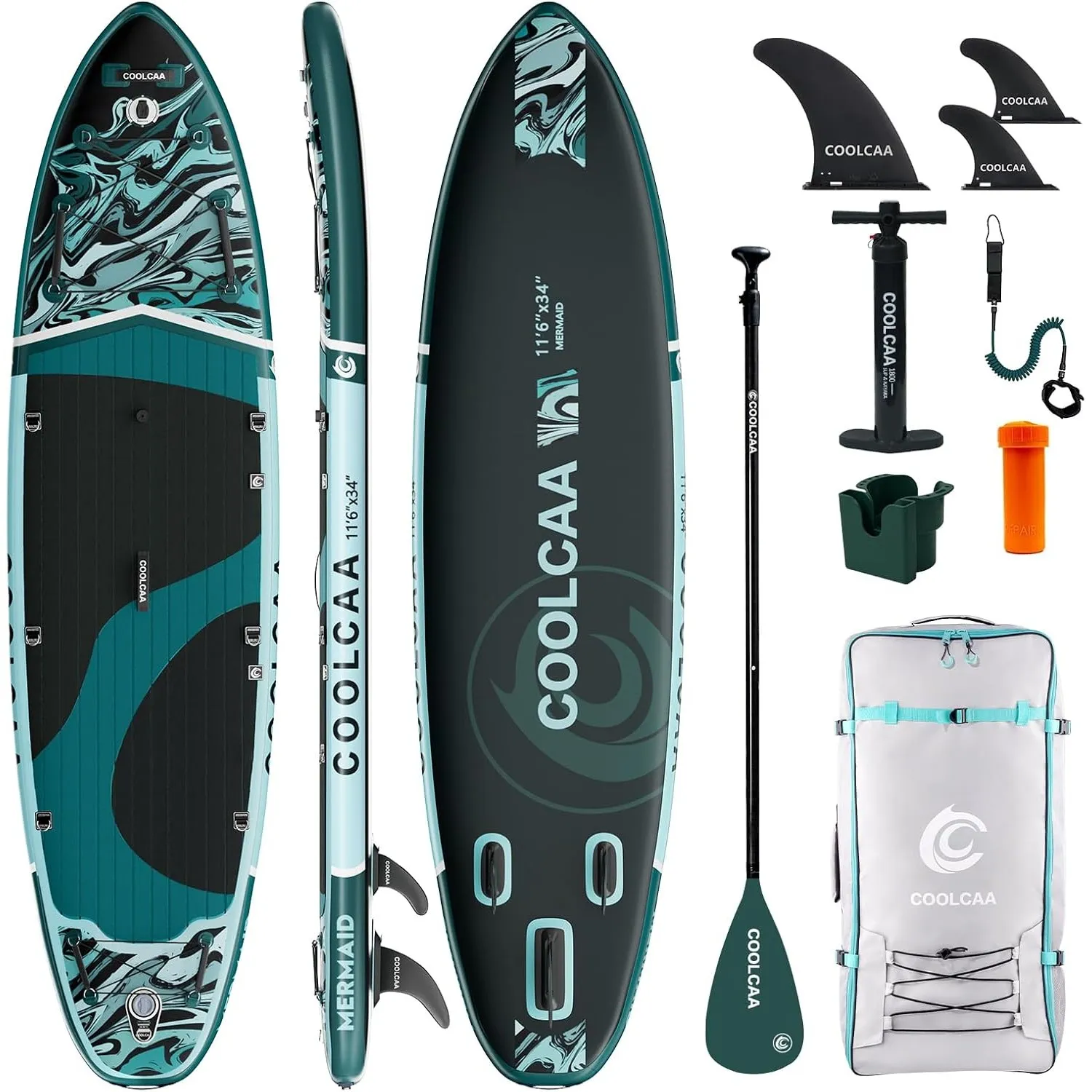 COOLCAA SUP Board, 355cm (Extra Groß) Stand Up Paddling Board, Aufblasbares Stand-Up Paddle Board mit 86cm Extra Breit,…