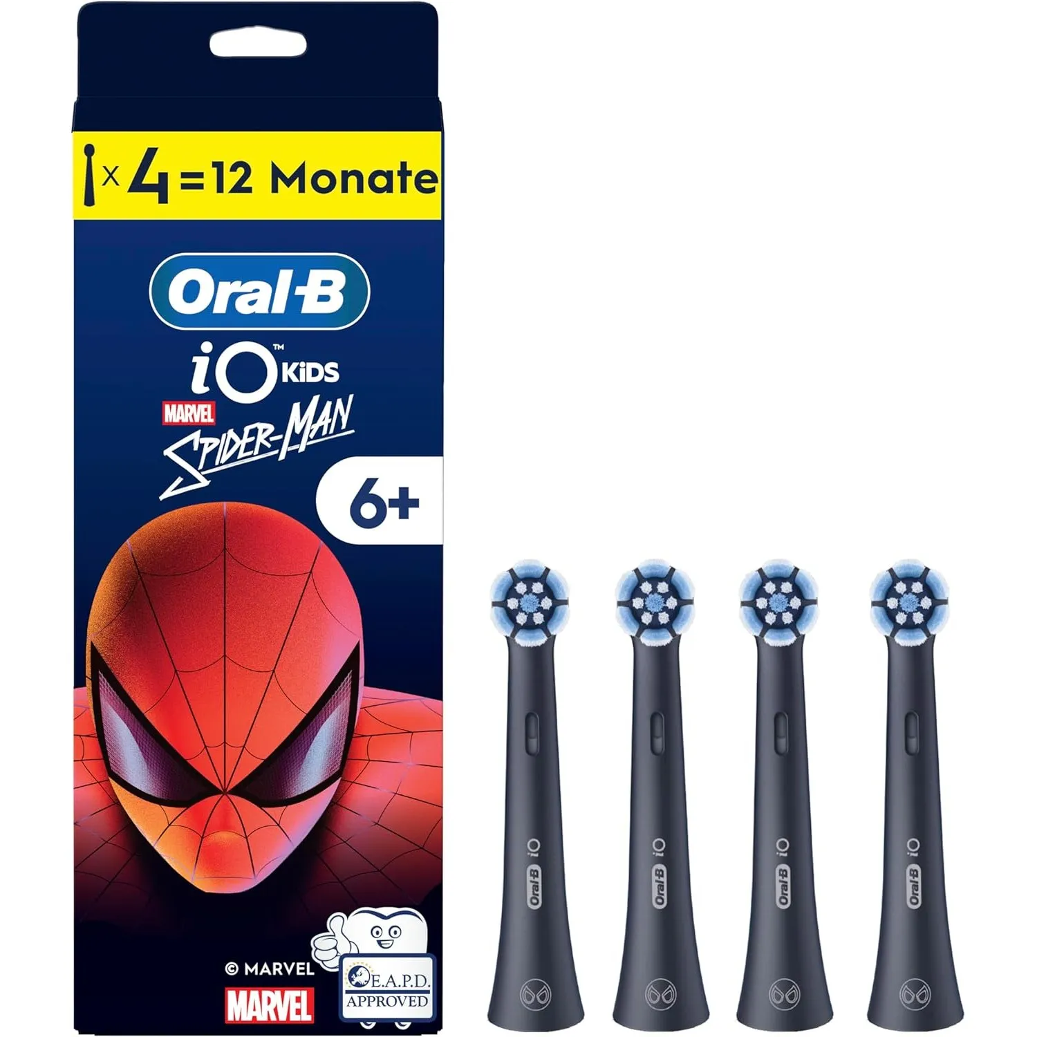 Oral-B iO Aufsteckbürsten Kids 6+ Marvel Spiderman, Schwarz, 4 Stück