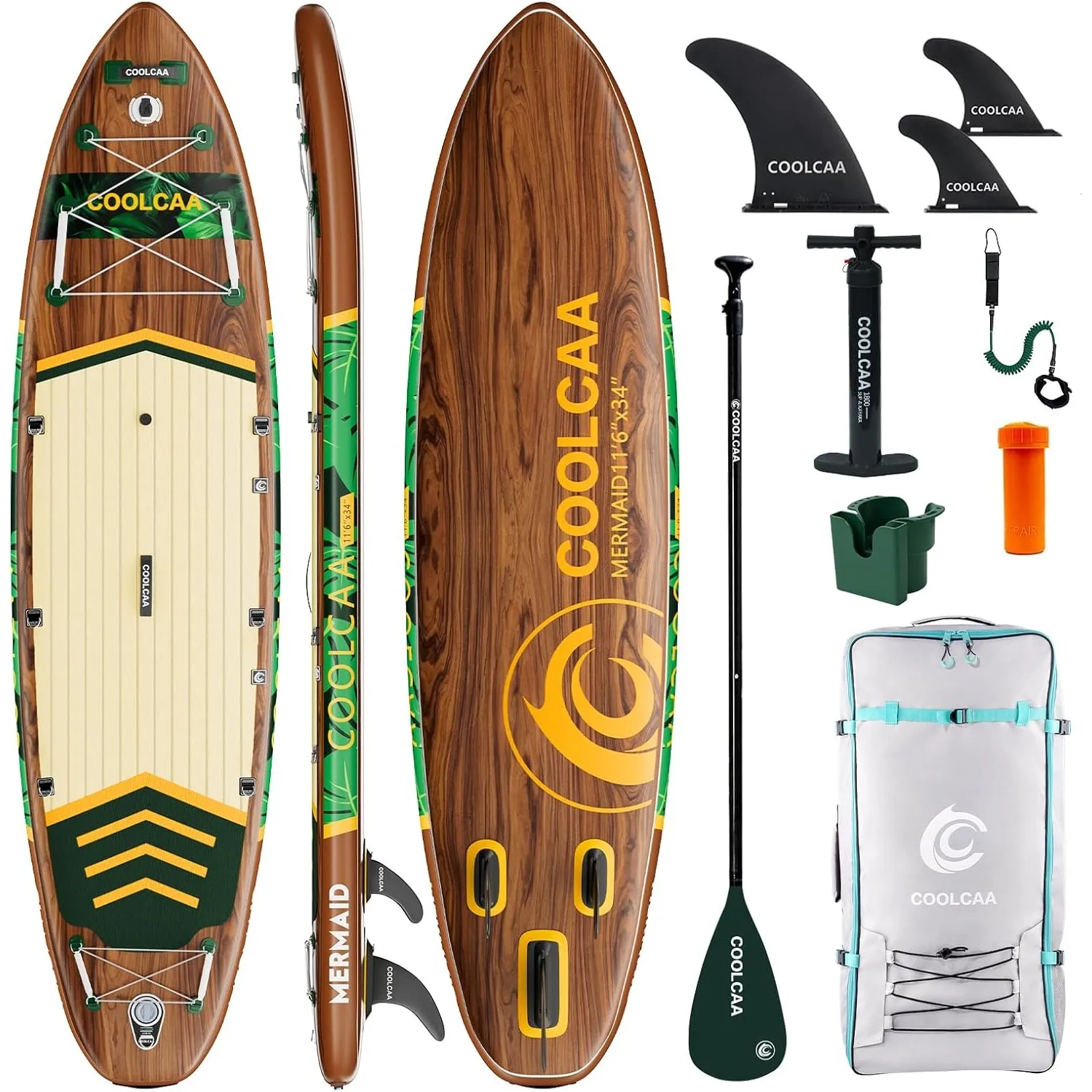 COOLCAA SUP Board, 355cm (Extra Groß) Stand Up Paddling Board, Aufblasbares Stand-Up Paddle Board mit 86cm Extra Breit,…