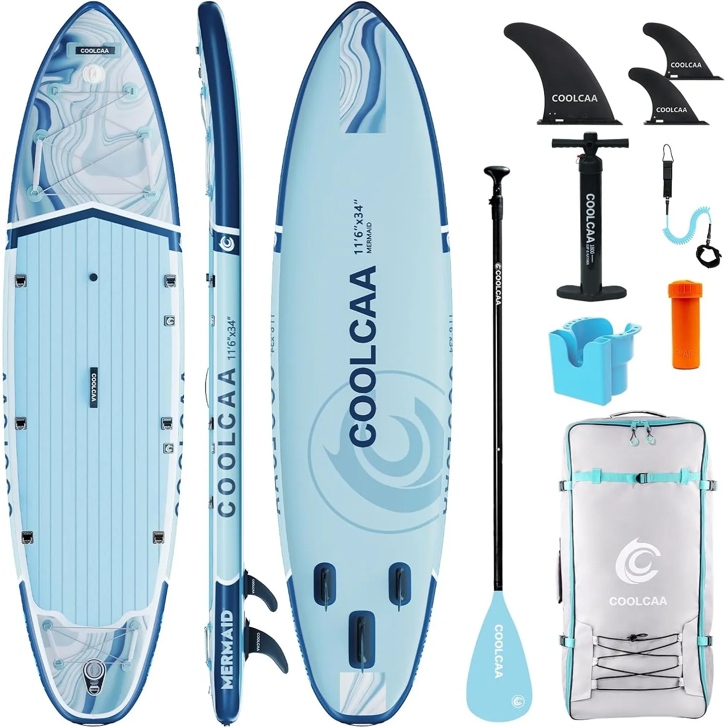 COOLCAA SUP Board, 355cm (Extra Groß) Stand Up Paddling Board, Aufblasbares Stand-Up Paddle Board mit 86cm Extra Breit,…