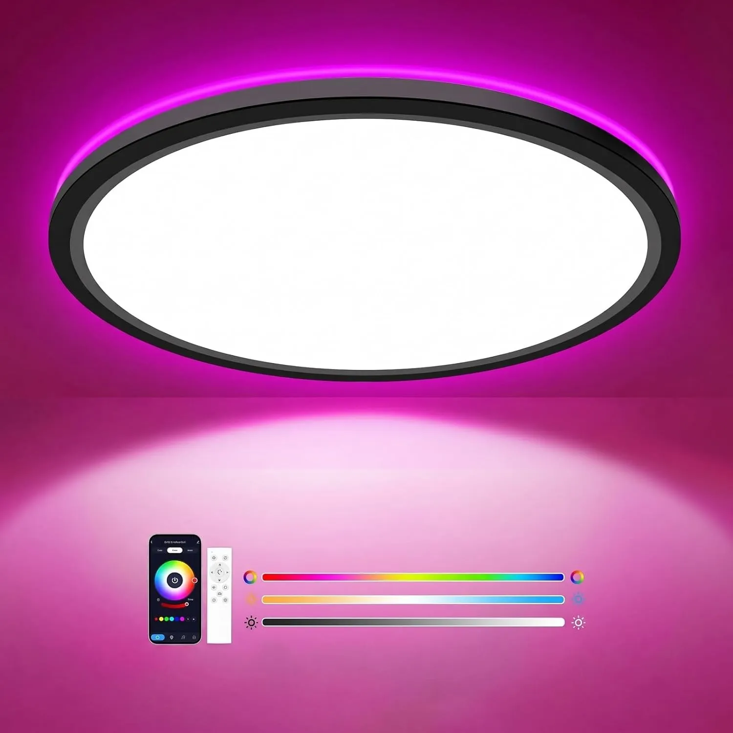 zemty LED Deckenleuchte Dimmbar mit APP-Steuerung, 24W 3200LM Smart RGB Deckenlampe mit Fernbedienung, 3000K-6500K Bade…