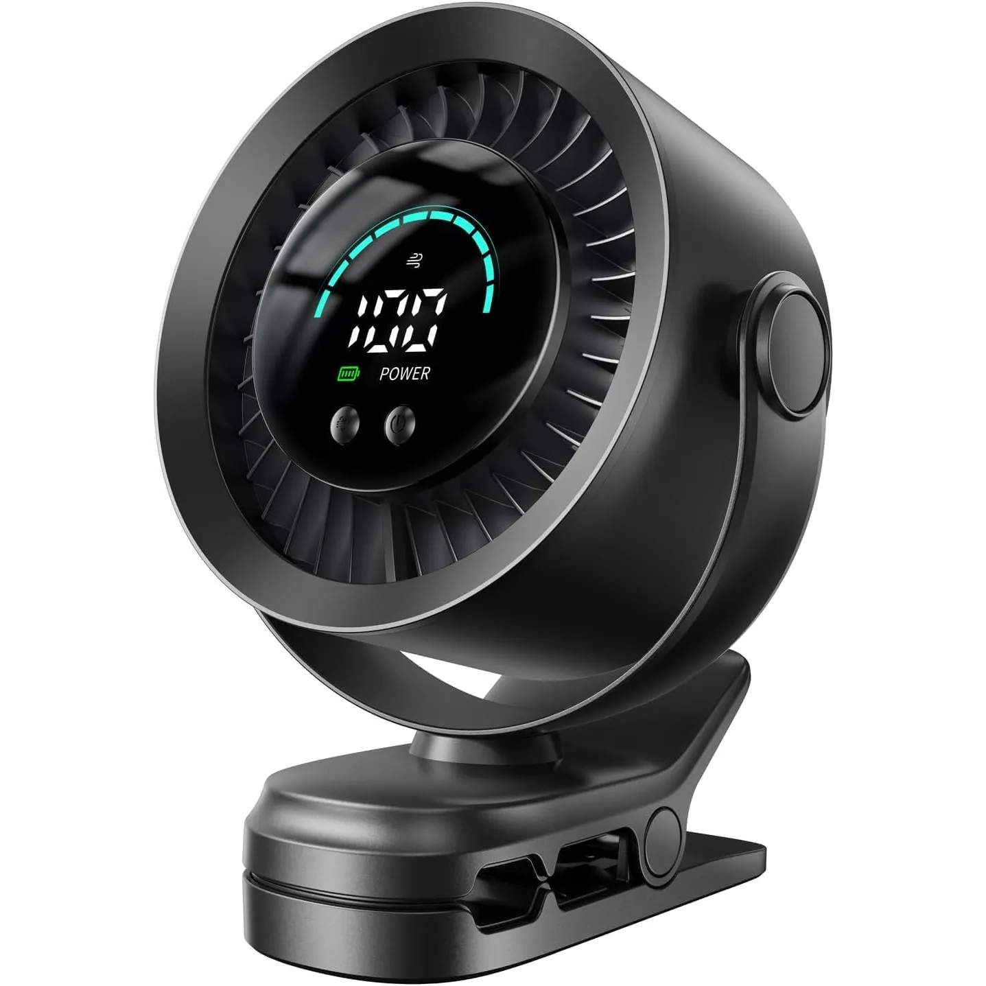 KIMMOO Clip-Ventilator Wiederaufladbar, 100 Stufen USB-Tischventilator mit LED-Display, 360° Rotation & Starker Luftstr…