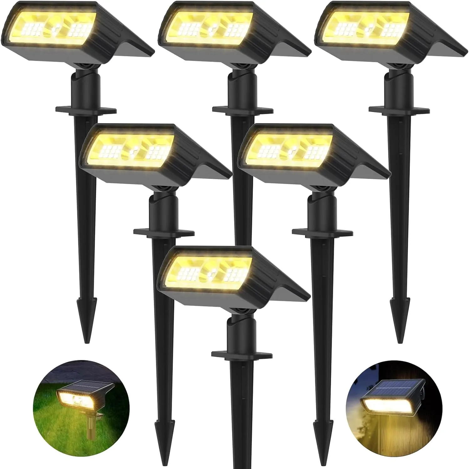 Moxled Solarlampen für Außen Garten, 3000K Warmweiß Solar Strahler 6 Stück, IP65 Wasserdicht Gartenleuchten, 2 Helligke…