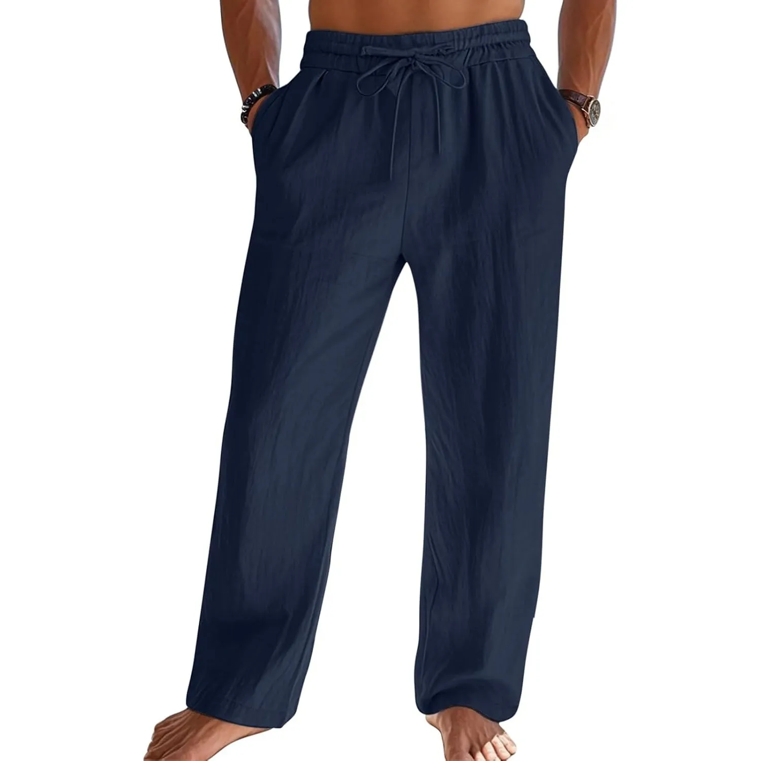 Litthing Leinenhose Herren Leichte Sommerhose mit Tunnelzug Elastisch Bund