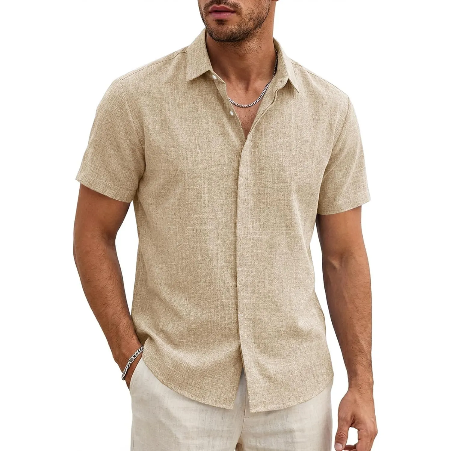 Runcati Herren Leinenhemd Kurzarm Business Sommerhemd Männer | Regular Fit, Leinen, Freizeit, Hemd, Einfarbig, Basic, S…