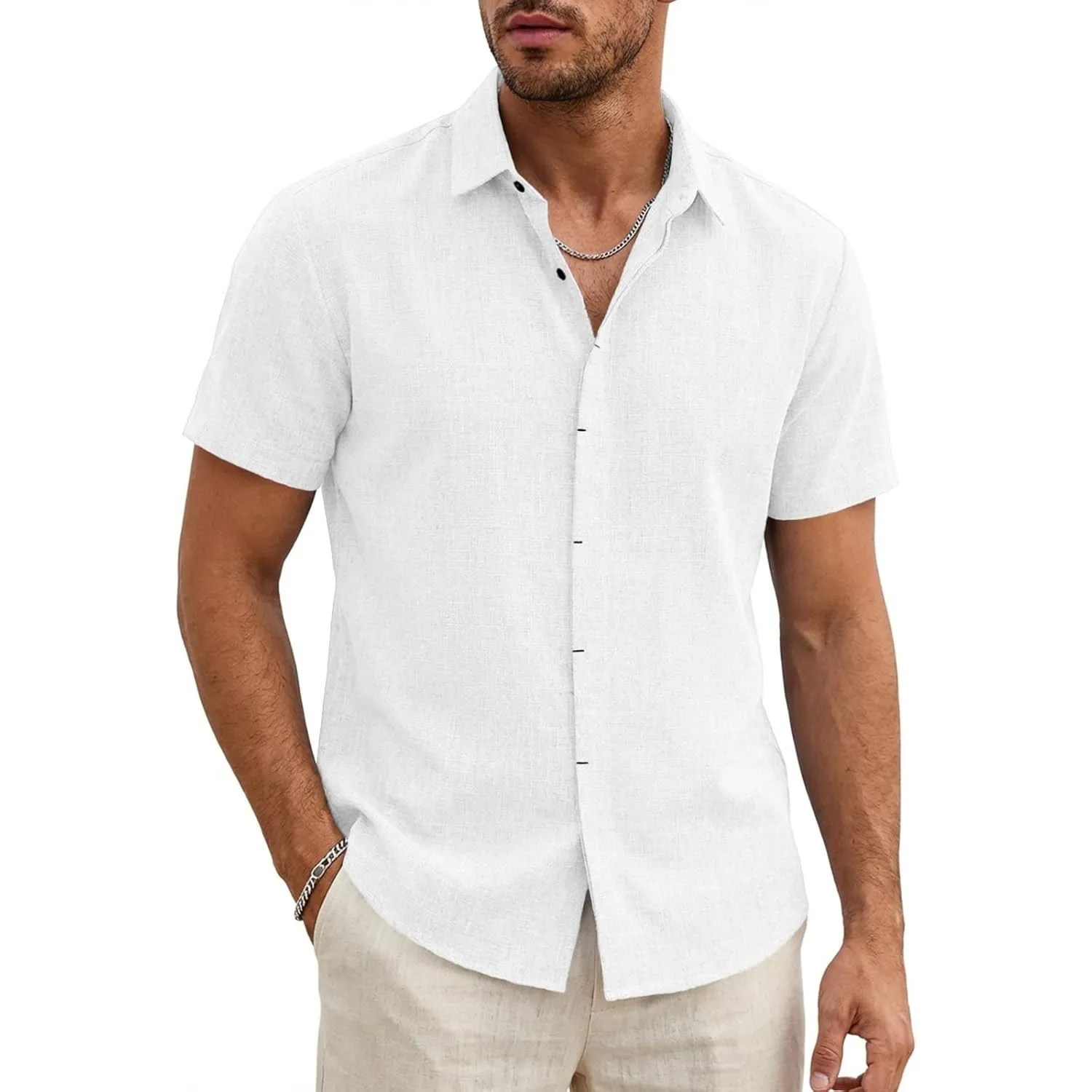 Runcati Herren Leinenhemd Kurzarm Business Sommerhemd Männer | Regular Fit, Leinen, Freizeit, Hemd, Einfarbig, Basic, S…