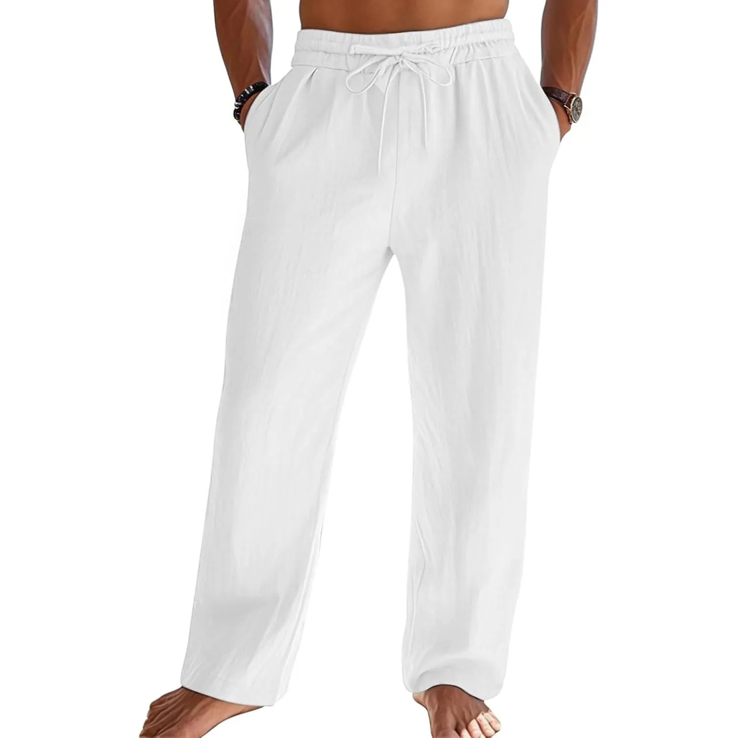 Litthing Leinenhose Herren Leichte Sommerhose mit Tunnelzug Elastisch Bund | Lässige Hosen Lang Herren Loose Fit, Leine…