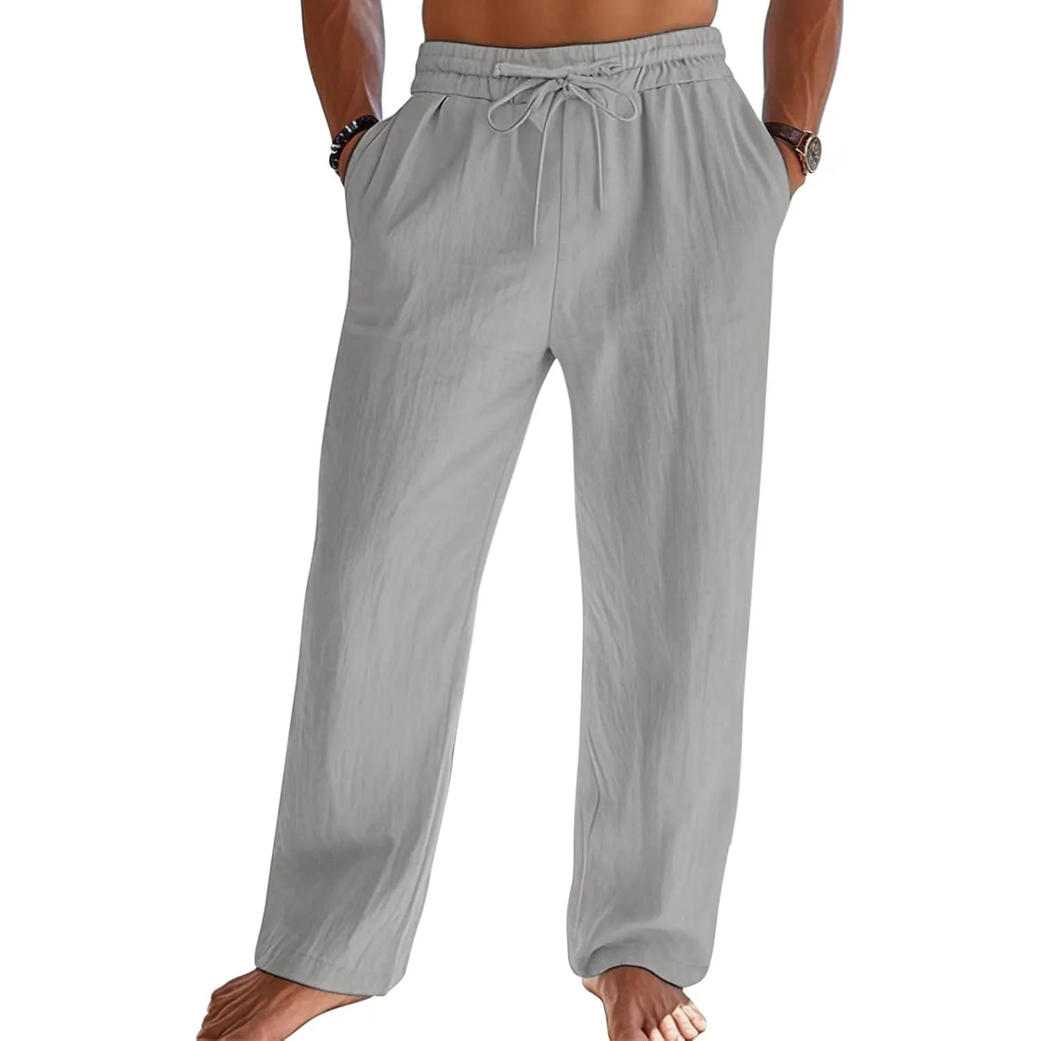 Litthing Leinenhose Herren Leichte Sommerhose mit Tunnelzug Elastisch Bund