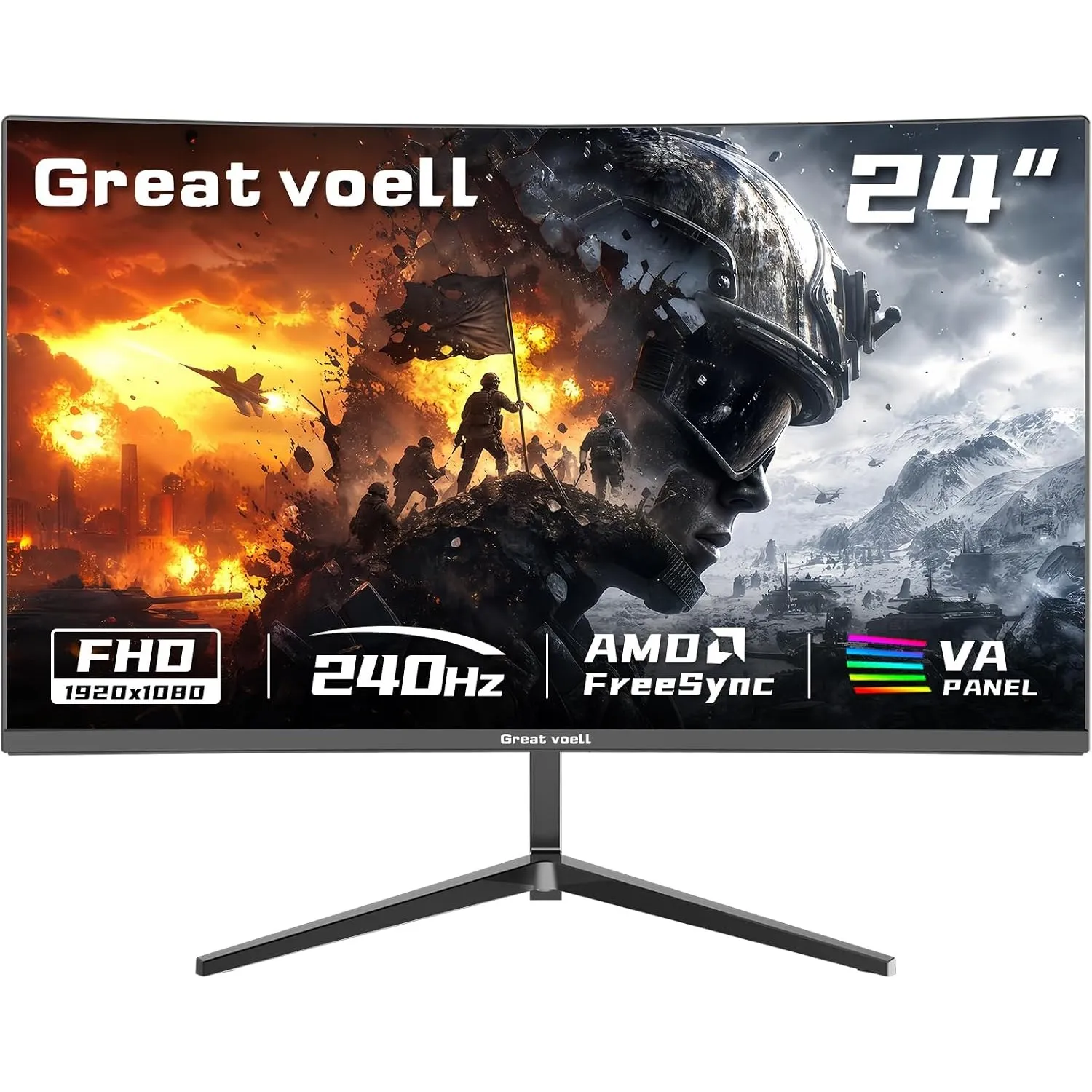 Great voell 24 240Hz Zoll Curved Gaming Monitor, FHD 1920x 1080p