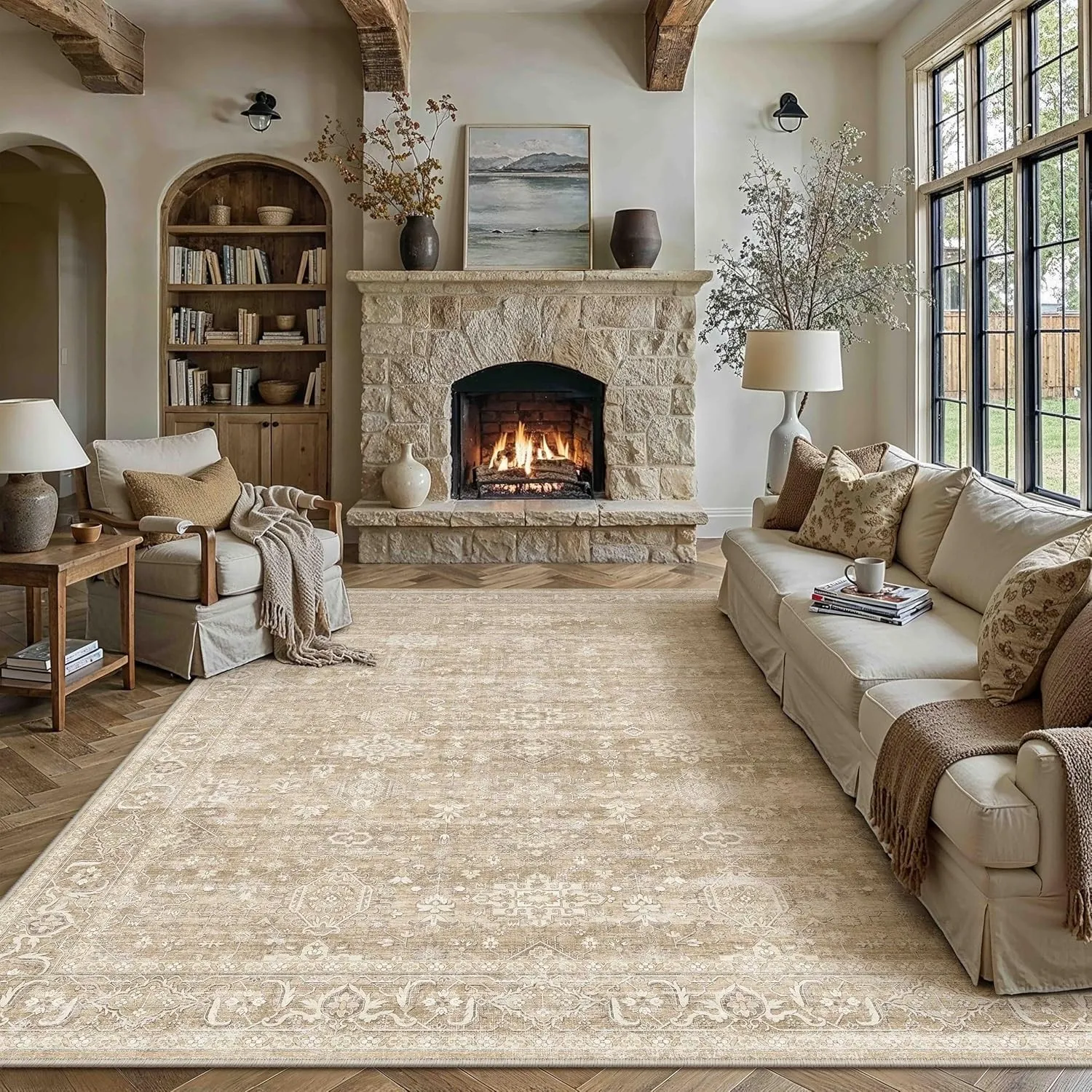 PureCozy Vintage Teppich Wohnzimmer 200x300cm Beige Schlafzimmer