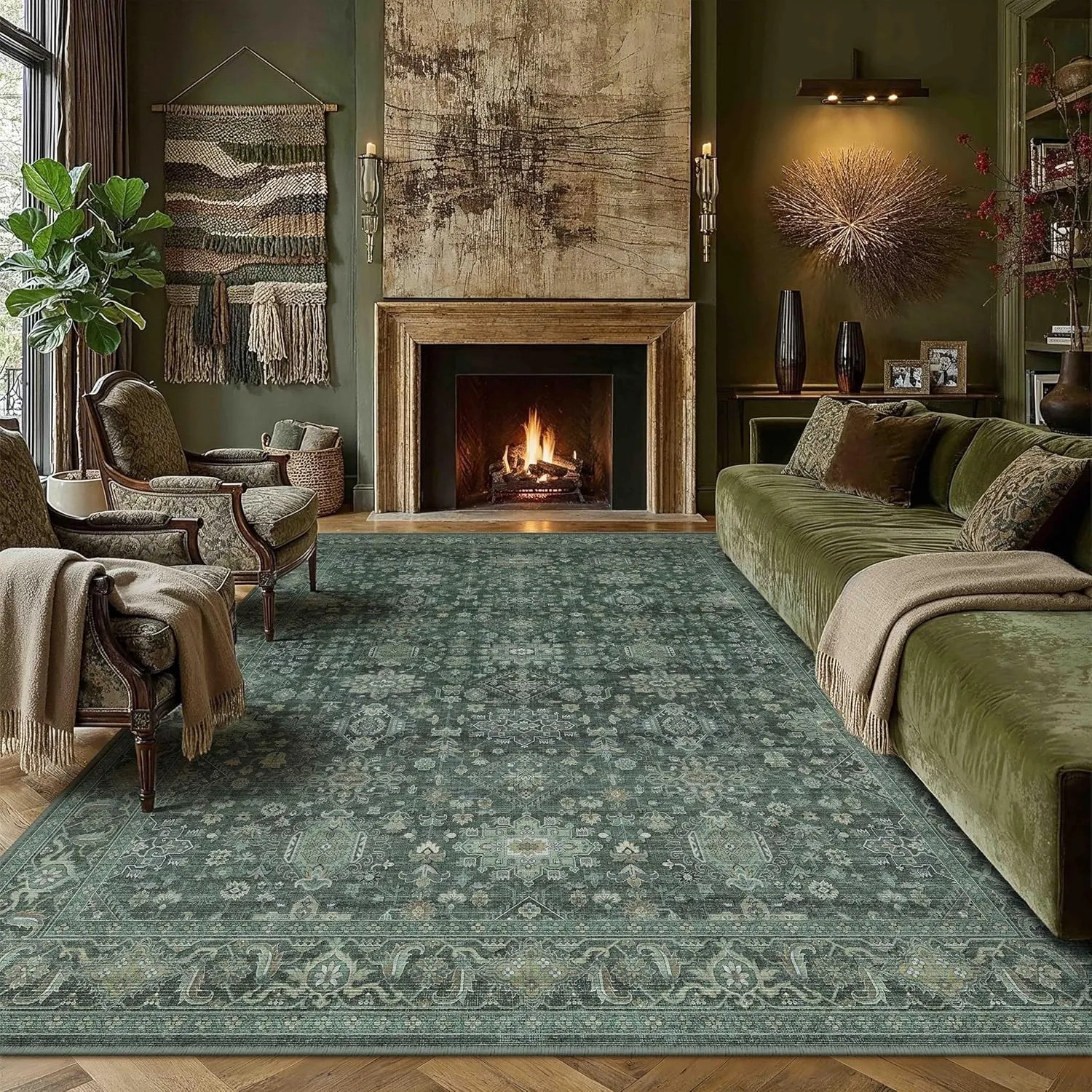 PureCozy Vintage Teppich Wohnzimmer 200x300cm Grün Schlafzimmer