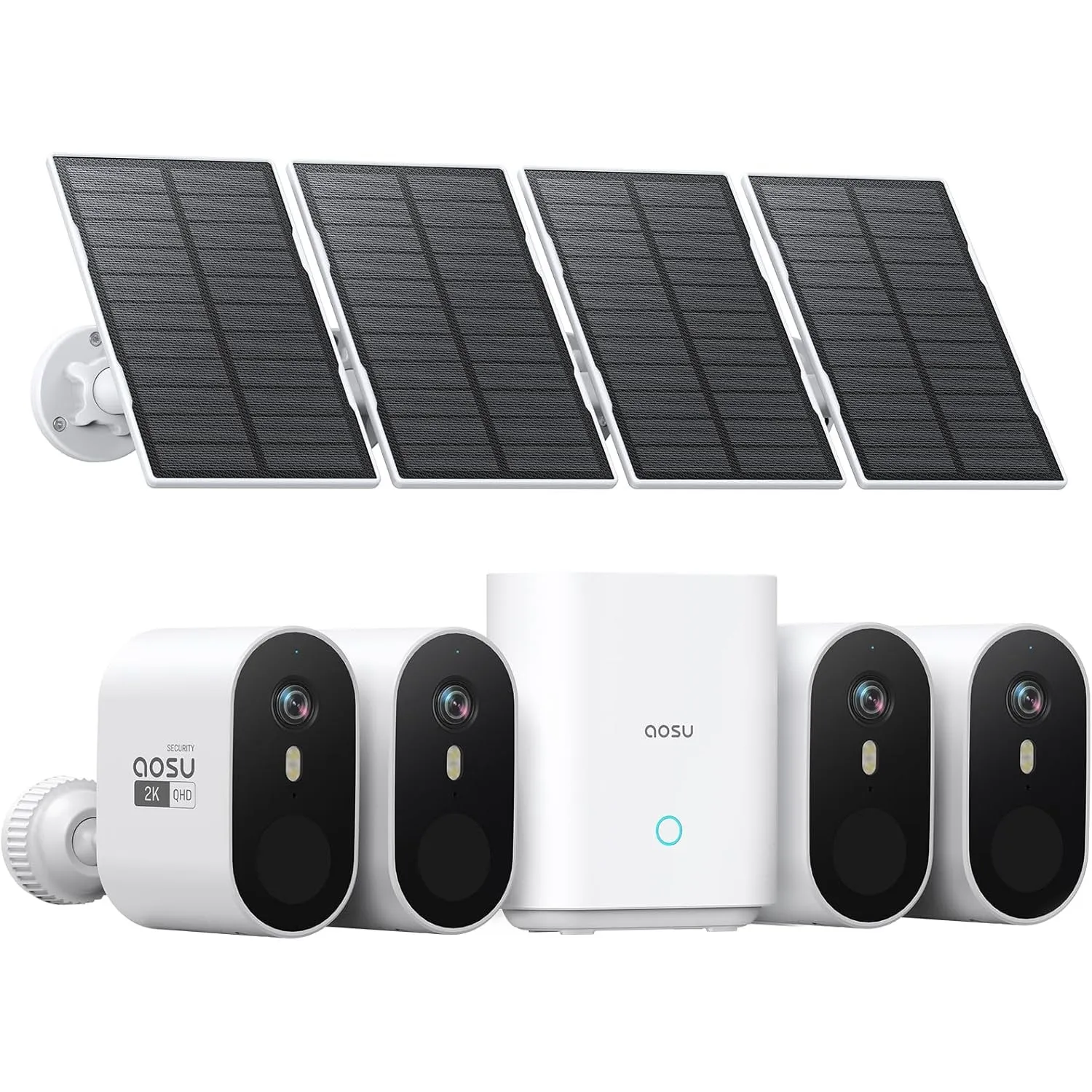 aosu 2K Überwachungskamera Aussen Solar Akku Kit, 32G Lokal, Farb-Nacht | 4 Cam Kit, Ohne Abo erforderlich, 166° Weitwi…
