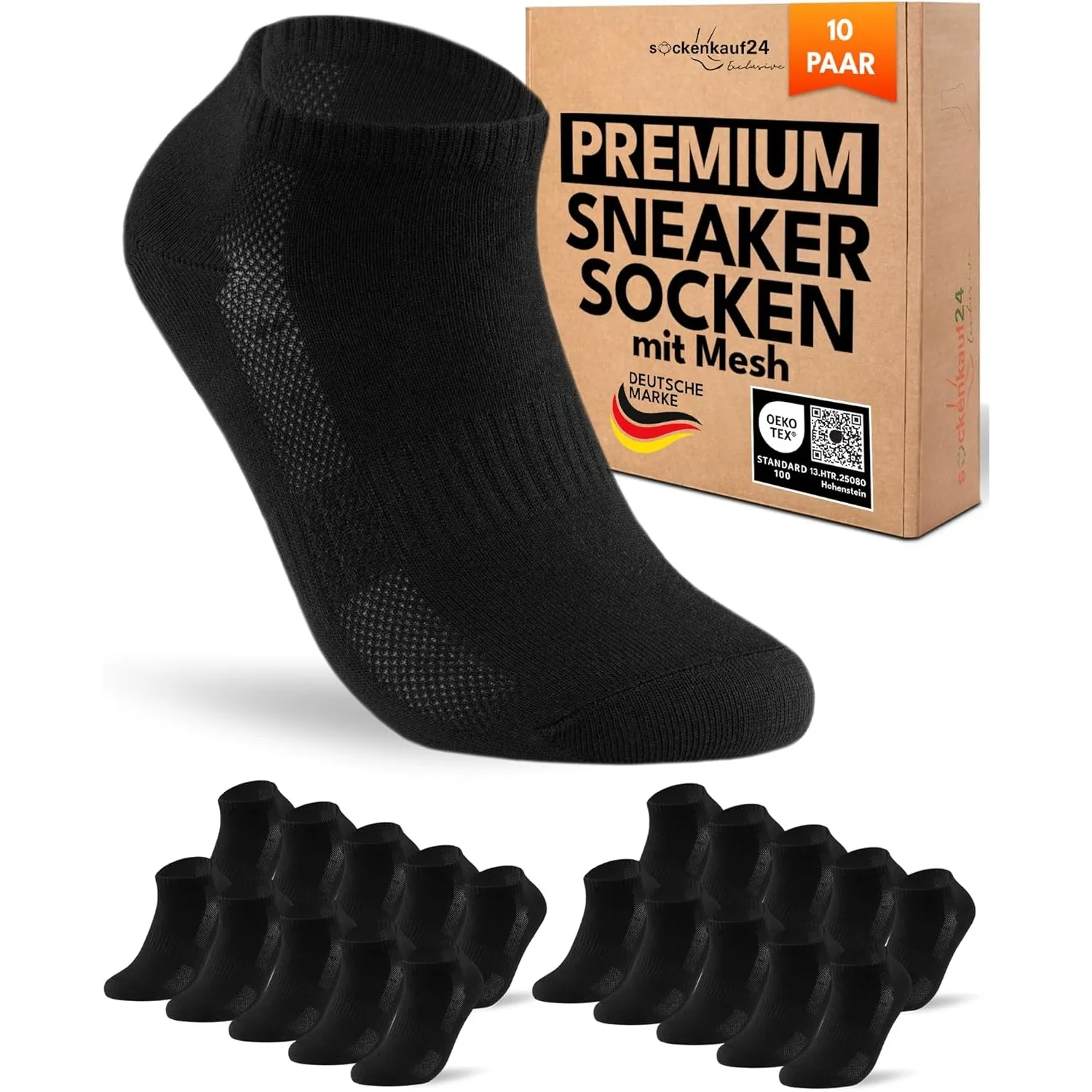 10 Paar Sneaker Socken Herren Damen Baumwolle Atmungsaktiv mit Mesh-Streifen