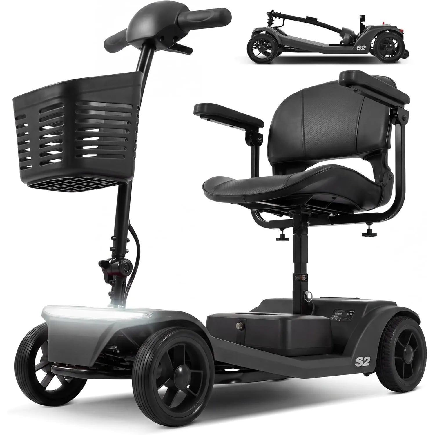 Elektromobil Seniorenmobil– rollstuhl elektrisch faltbar, 4 Räder Faltbare 15 KM-20KM Reichweite, LED-Sicherheitsbeleuc…