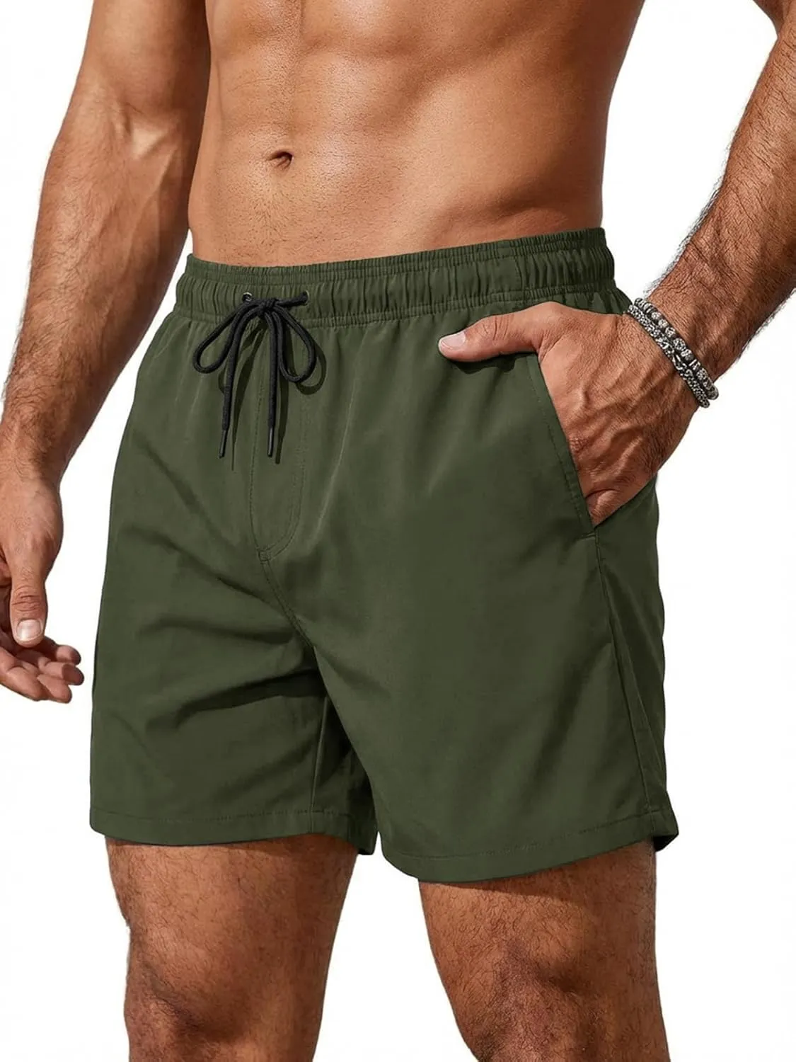 Runcati Swimming Trunks Men's Quick-Drying Swimming Shorts Men Plain Beach Swimming Trunks Elastic Sports Training Shor…