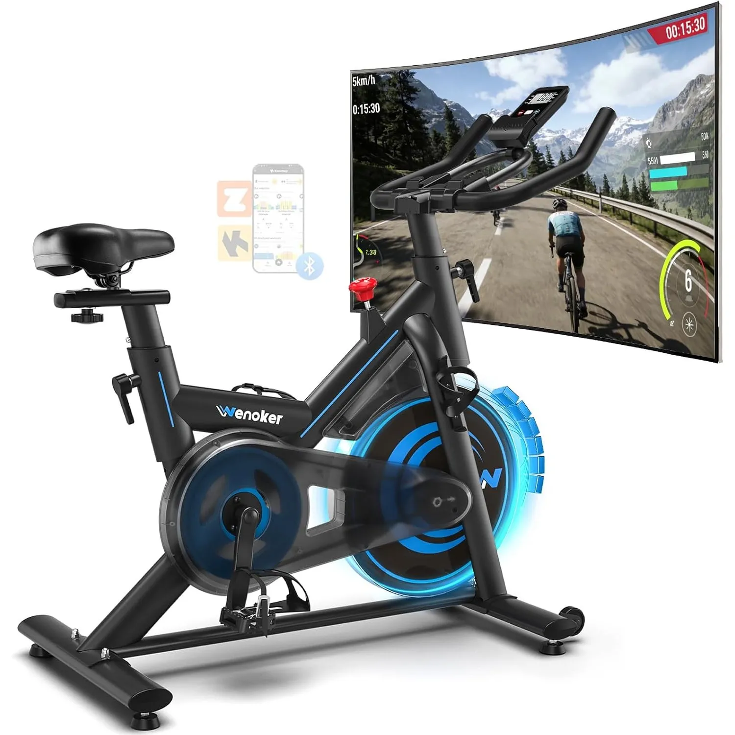Wenoker Heimtrainer Fahrrad mit App,Leises Ergometer Hometrainer Fahrrad mit Magnetwiderstand,Spinning Bike Indoor Fitn…