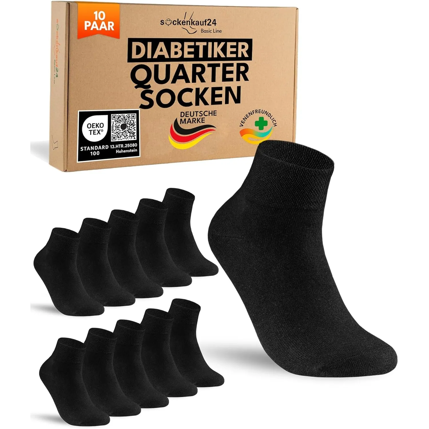 sockenkauf24 10 Paar kurze Diabetikersocken für Herren & Damen ohne Gummibund & ohne Naht Quarter Diabetiker Socken Kur…