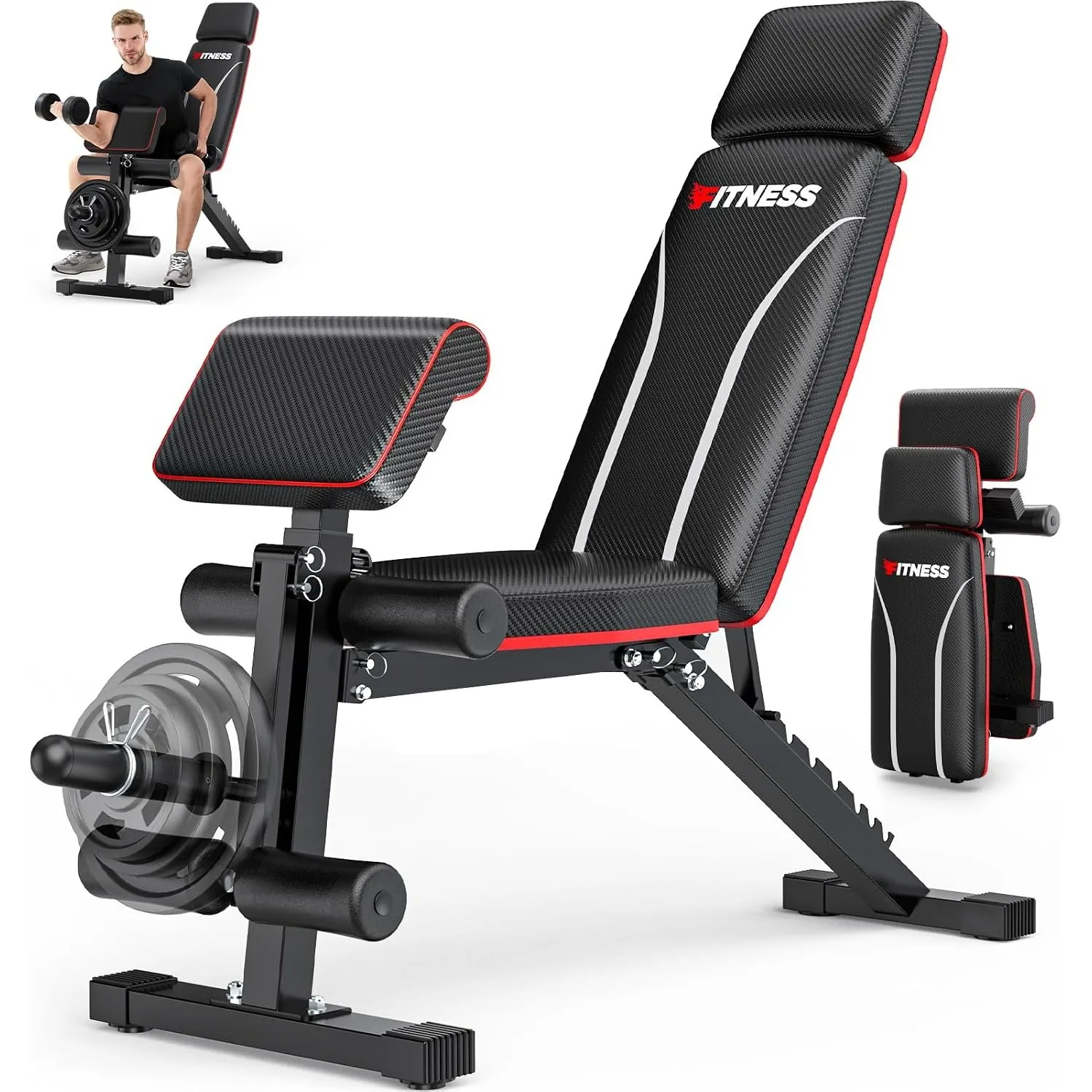 Hantelbank verstellbar, klappbare Hantelbank, 363 kg Trainingsbank mit Beinverlängerung, Prediger-Pad und verlängerter …