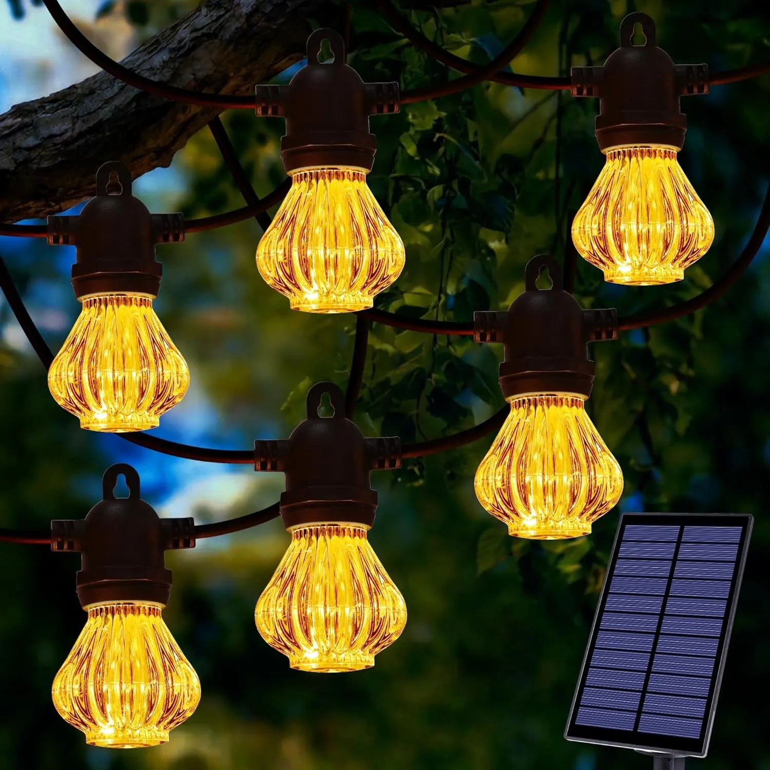 Geemoo Solar Lichterkette Aussen, 6M 10 Diamant-Glühbirnen Lichterkette Außen Solar mit flackerndem Flammeneffekt, Sola…