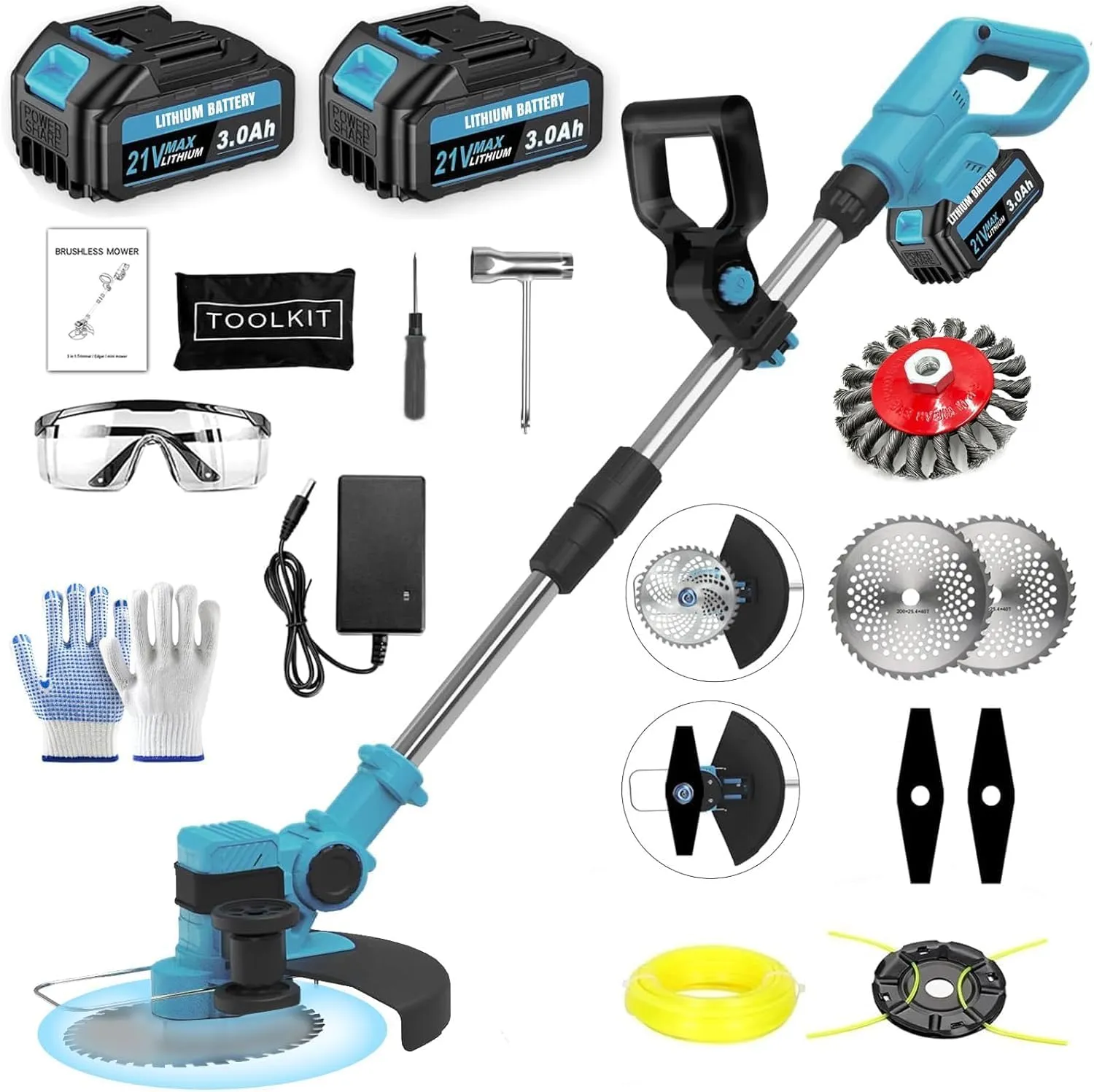 Akku Rasentrimmer für Makita Akkus, 4 in 1 Elektrischer Freischneider, mit 2 x 21V Makita Akku & 4 Klingentypen, Rasenk…