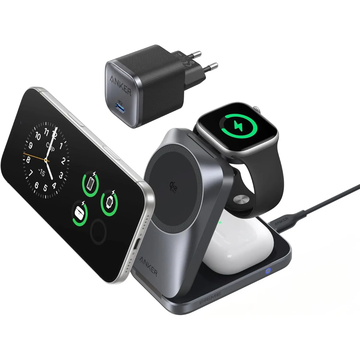 Anker Prime 3-in-1 Ladestation,Qi2.2 25W, AirCool kabelloses Ladegerät